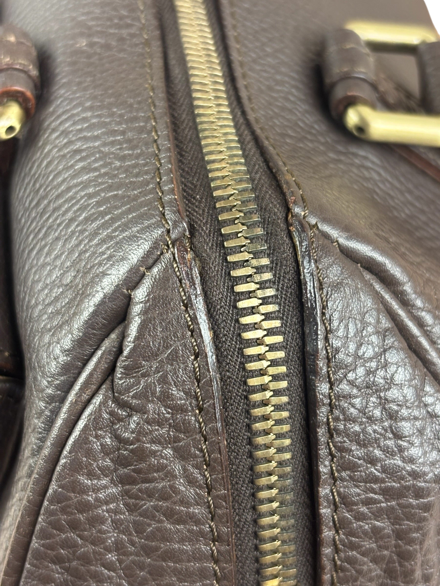 Burberry Vintage Brown Pebbled Leather Double Pocket Satchel Handbag