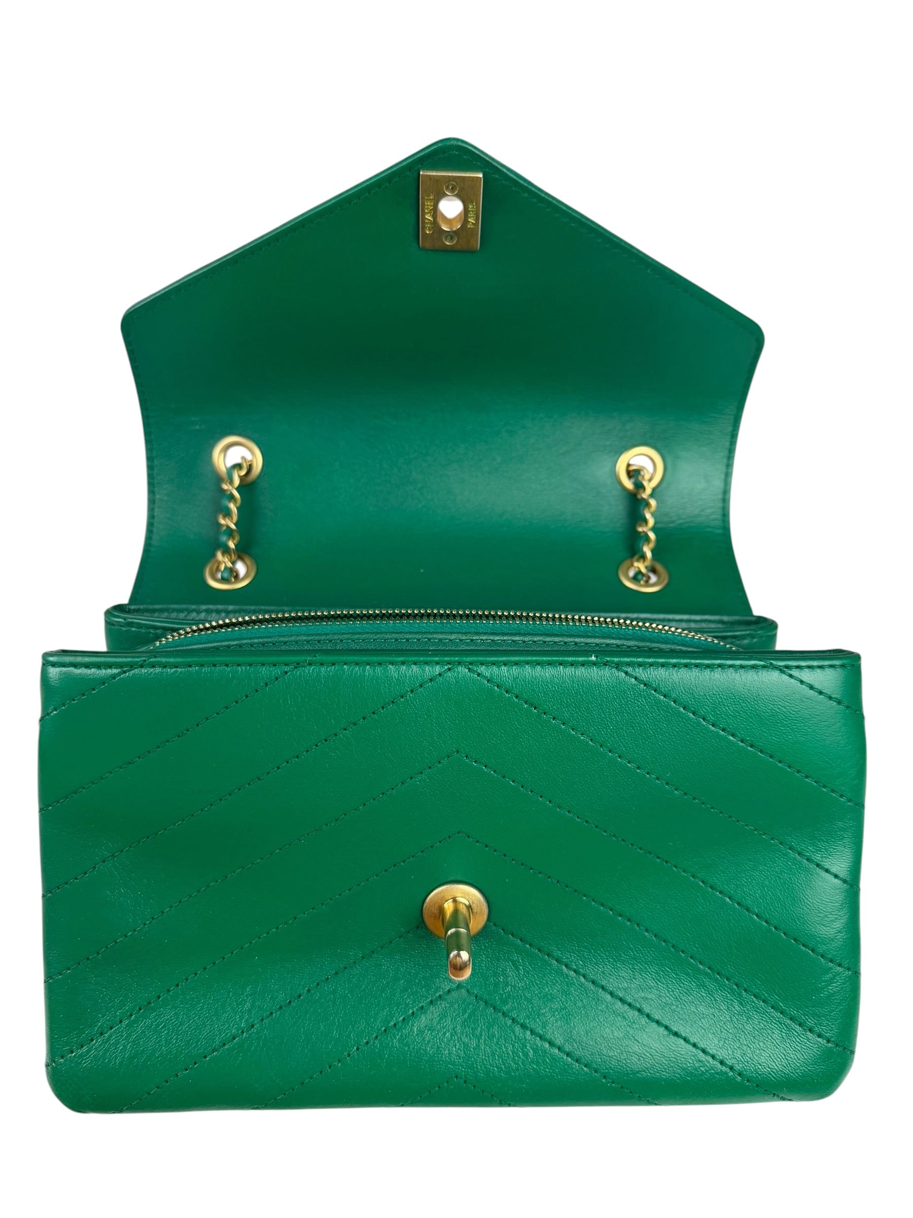 Chanel Green Lambskin Shoulder Bag 2018