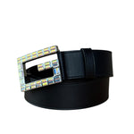 Gucci Black Leather Crystal Logo Belt