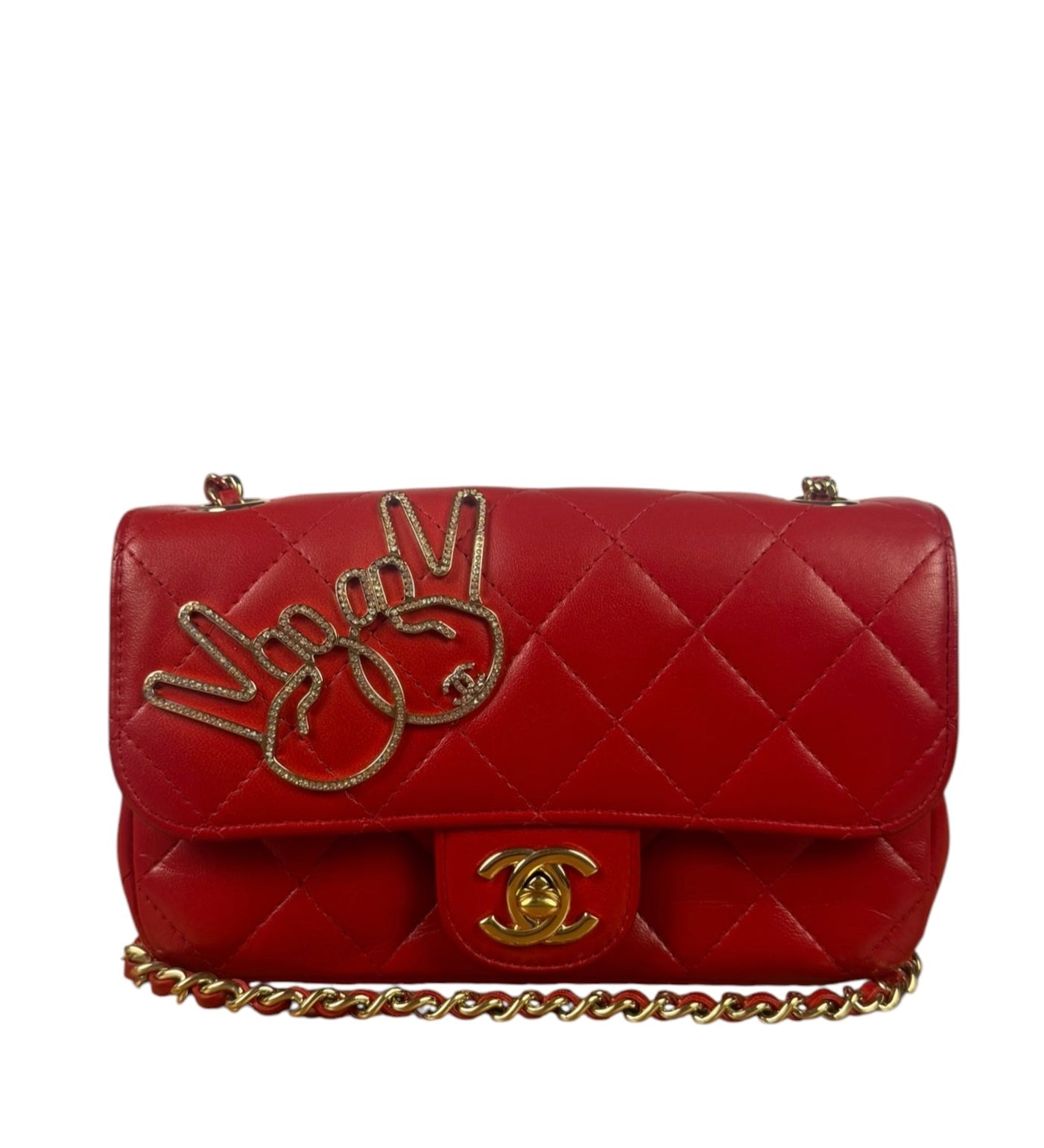 Chanel Red Lambskin Timeless Small Shoulder Bag 2017