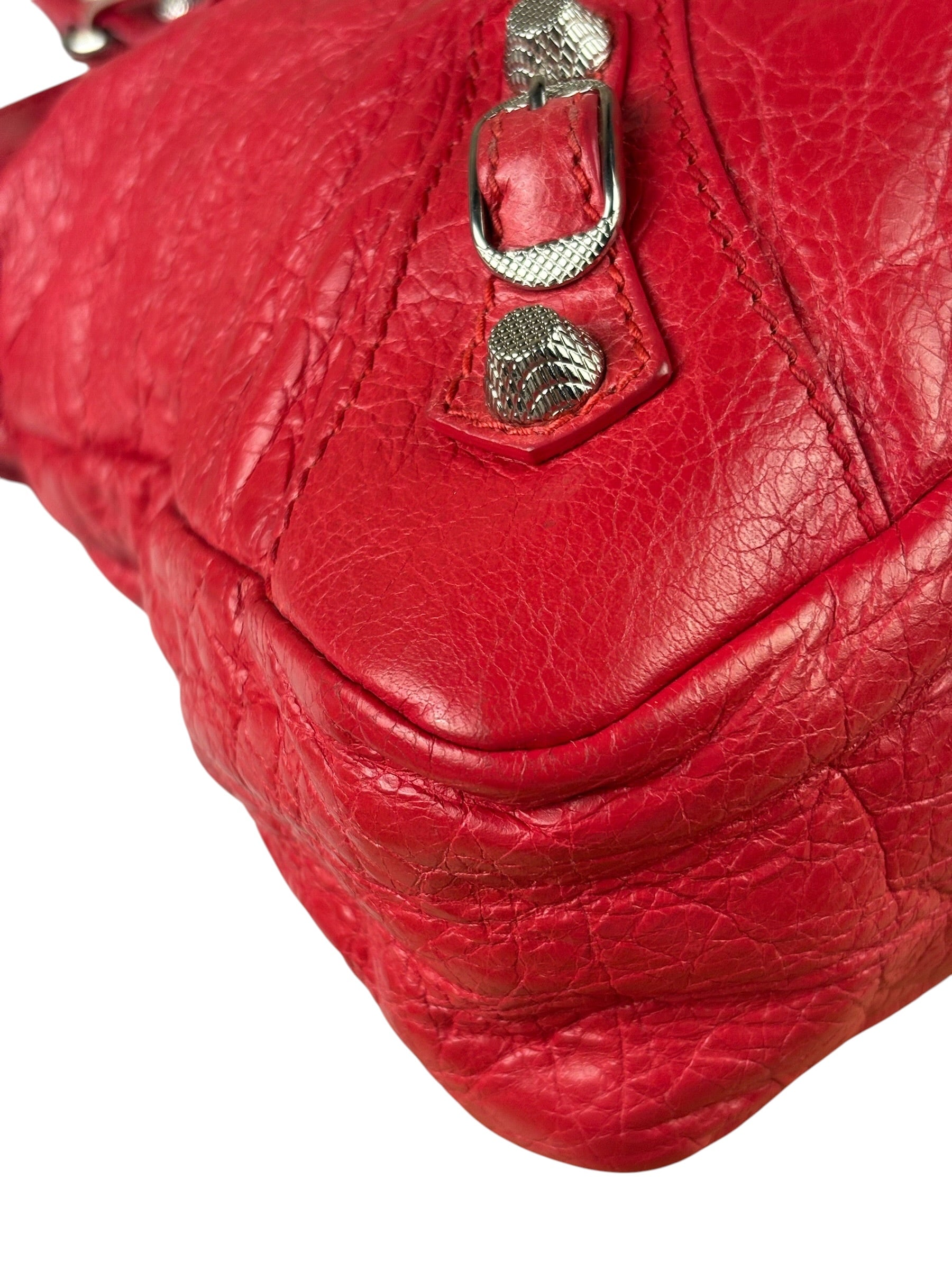 Balenciaga Red Leather Motocross City Two-Way Bag