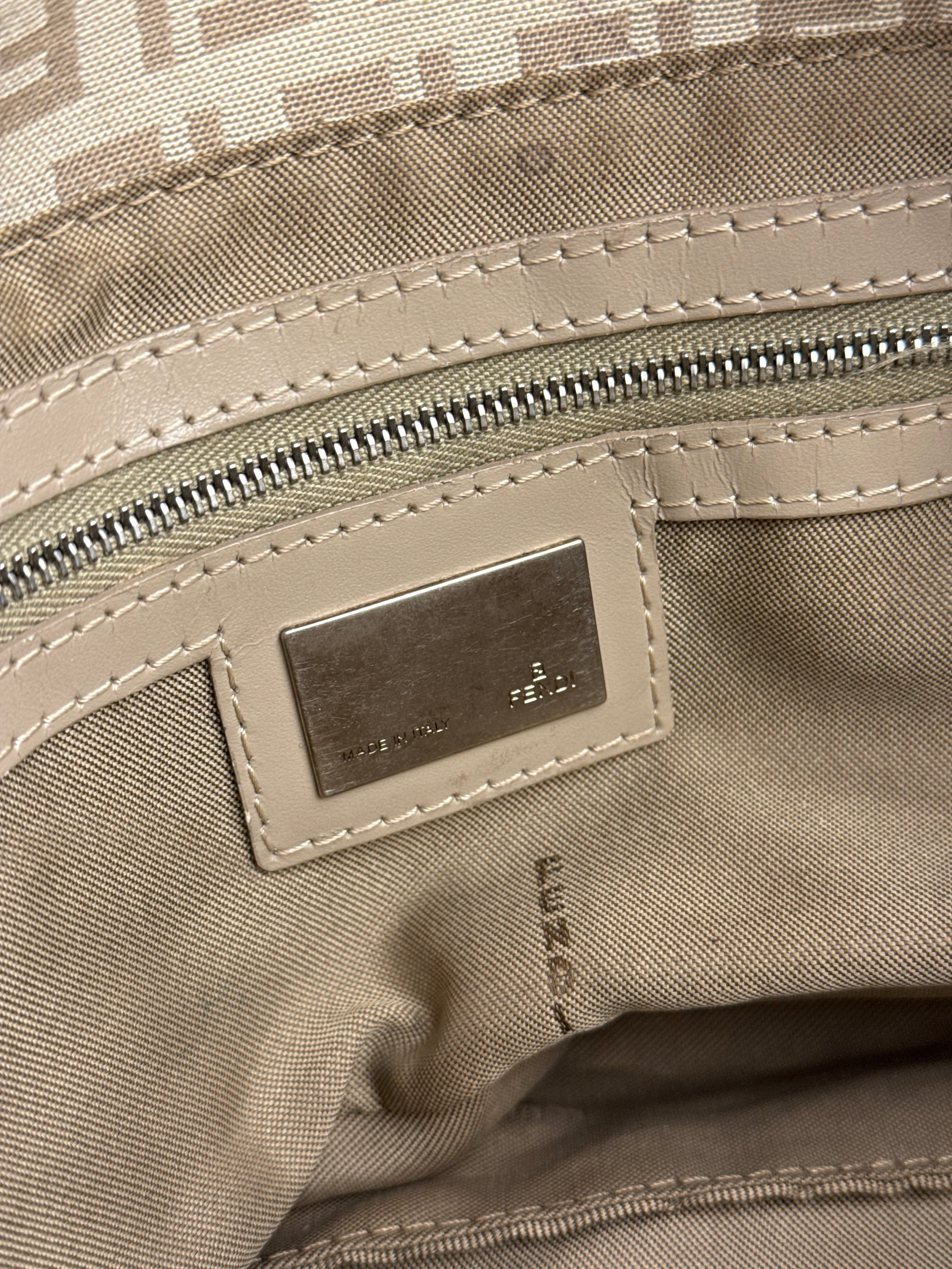 Fendi Grey Leather Trim Zucca Baguette