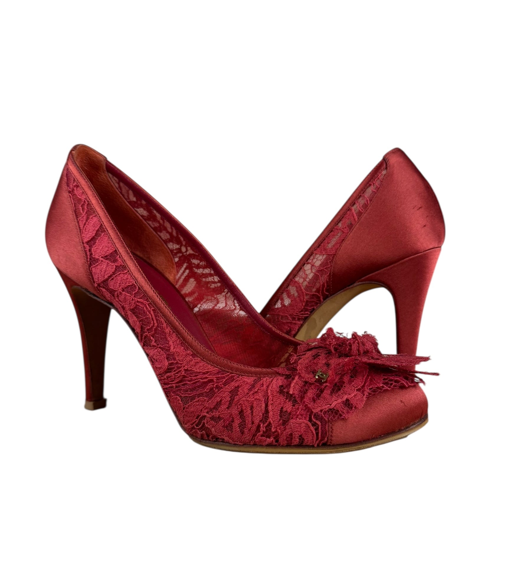 Chanel Floral Lace Red Heel