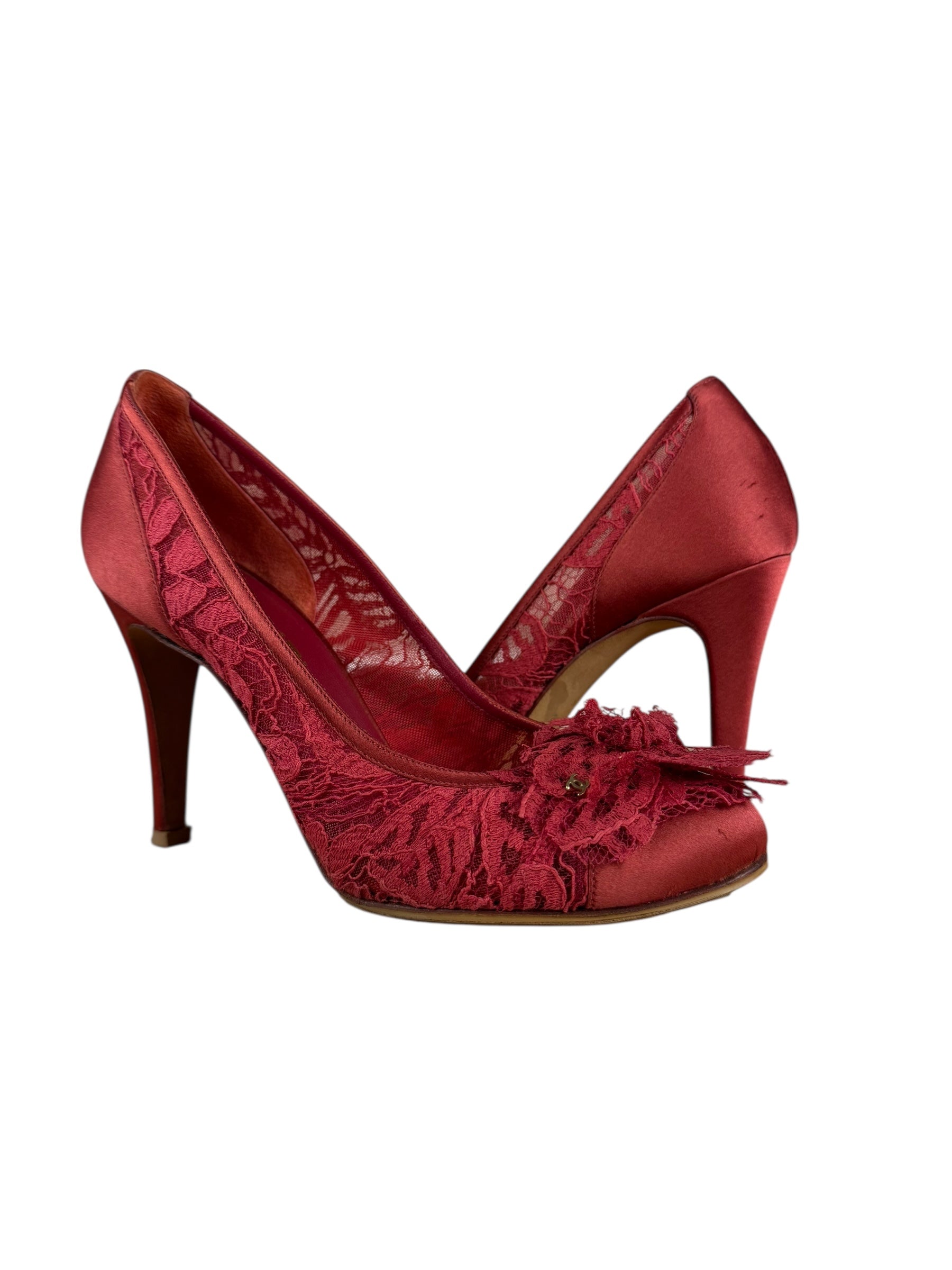 Chanel Floral Lace Red Heel