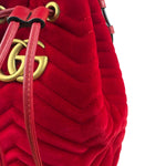 Gucci Red Velvet Leather Trim Marmont Matelasse Bucket Bag