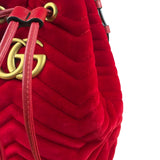 Gucci Red Velvet Leather Trim Marmont Matelasse Bucket Bag
