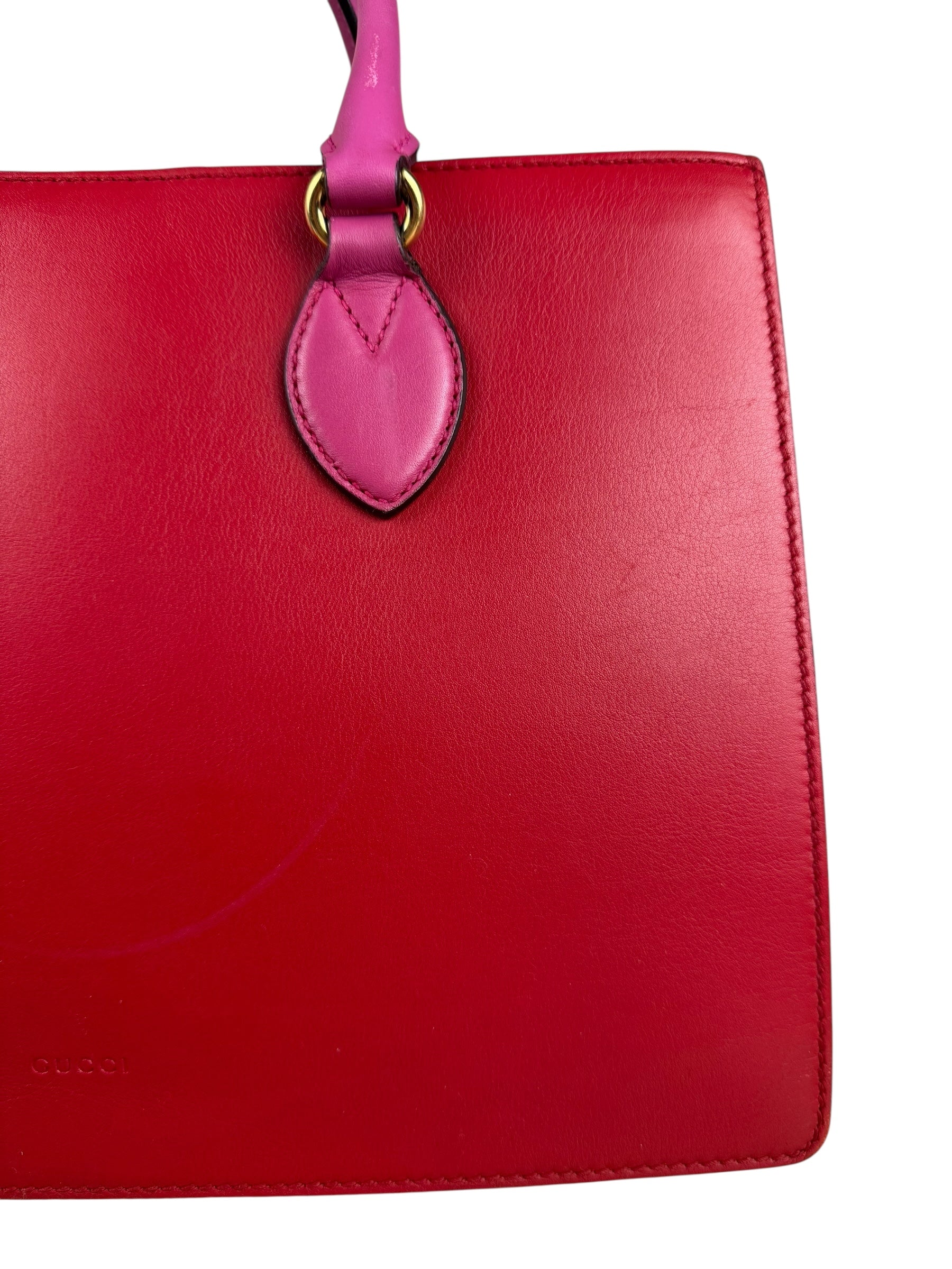 Gucci Pink/Red Leather Open Top Handbag