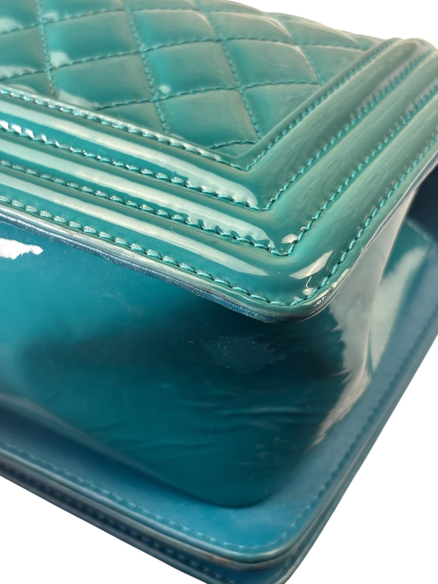 Chanel Teal Quilted Patent Leather Boy Flap Bag 2014