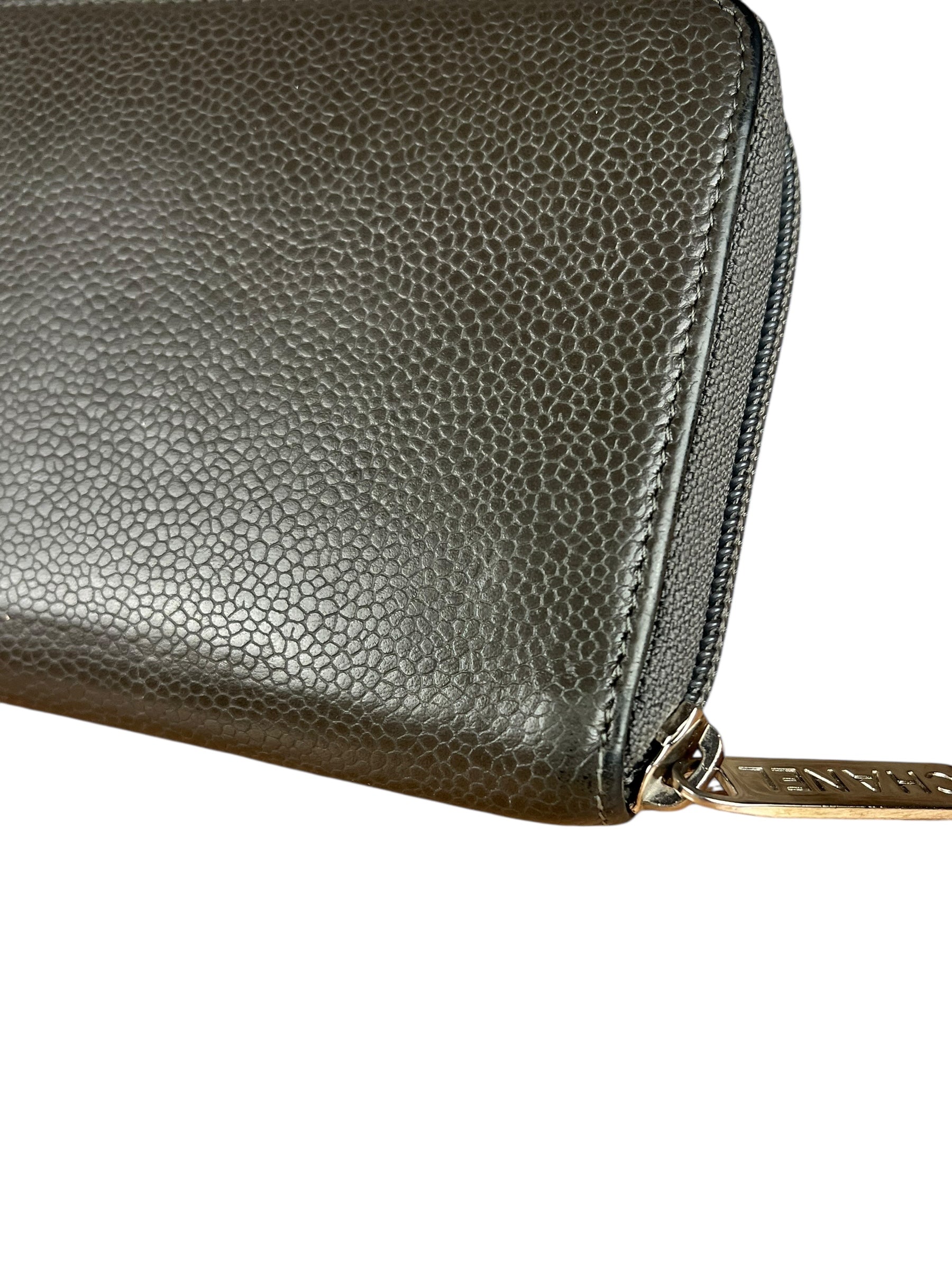 Chanel Caviar Leather Grey Zip Wallet