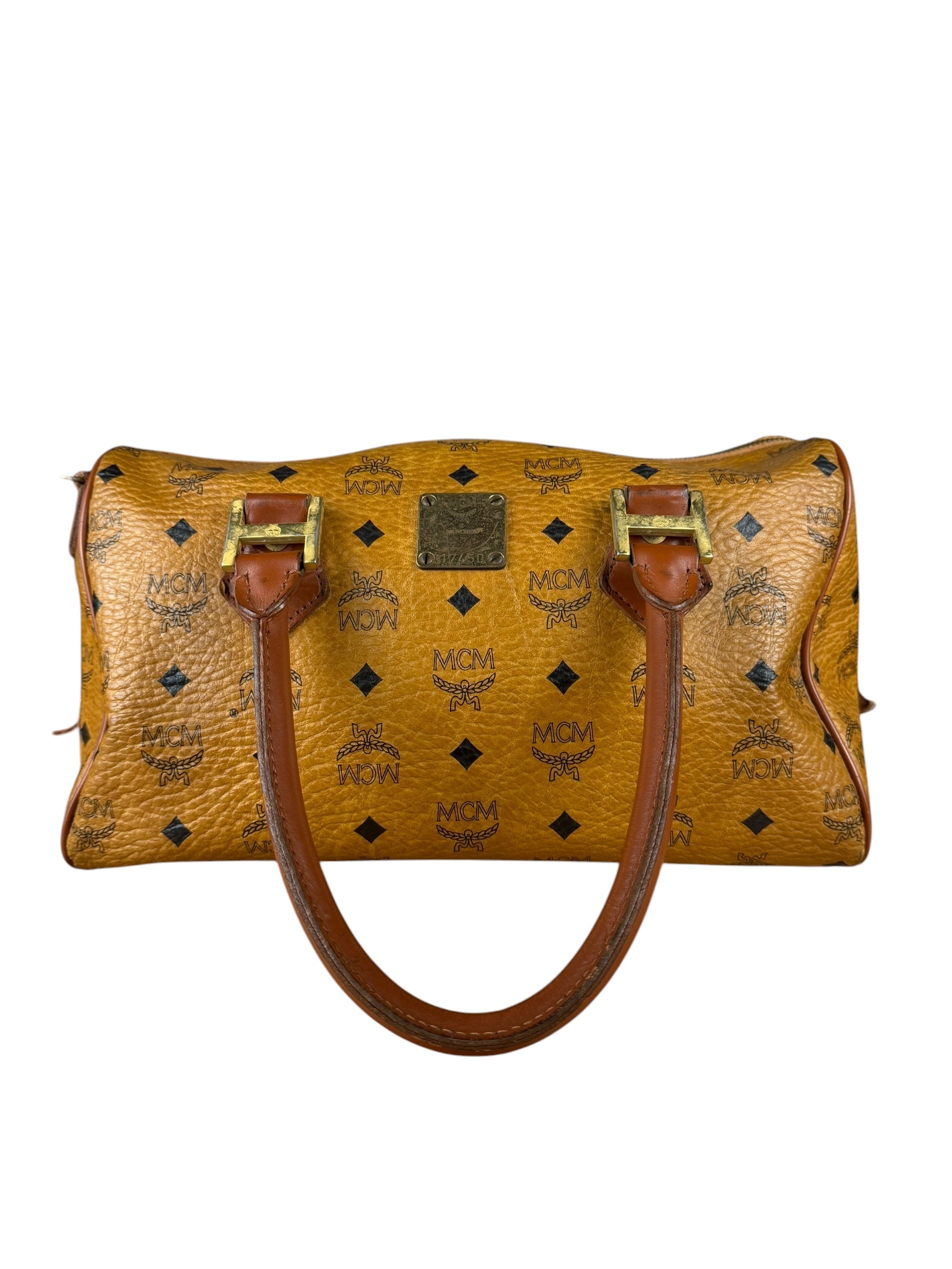 MCM Vintage Leather Logo Boston Handbag