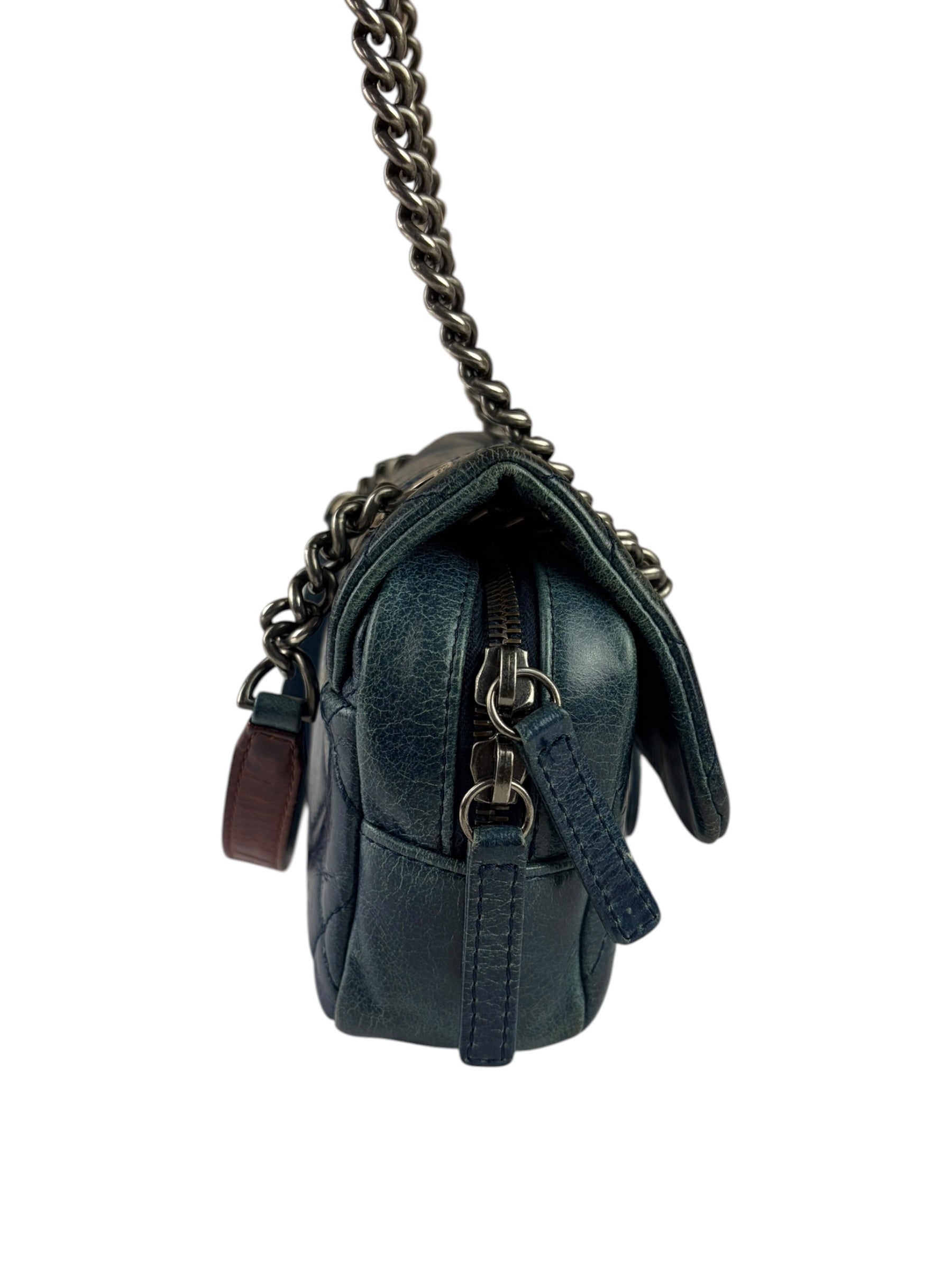 Chanel Blue Glazed Calfskin Portobello Flap Bag 2014