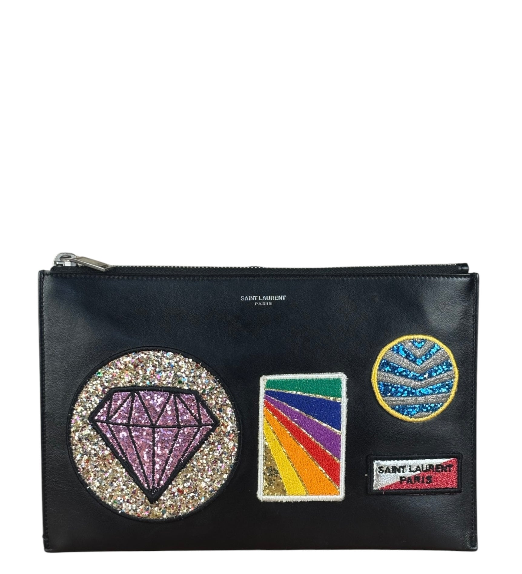 Saint Laurent Black Leather Patchwork Pouch
