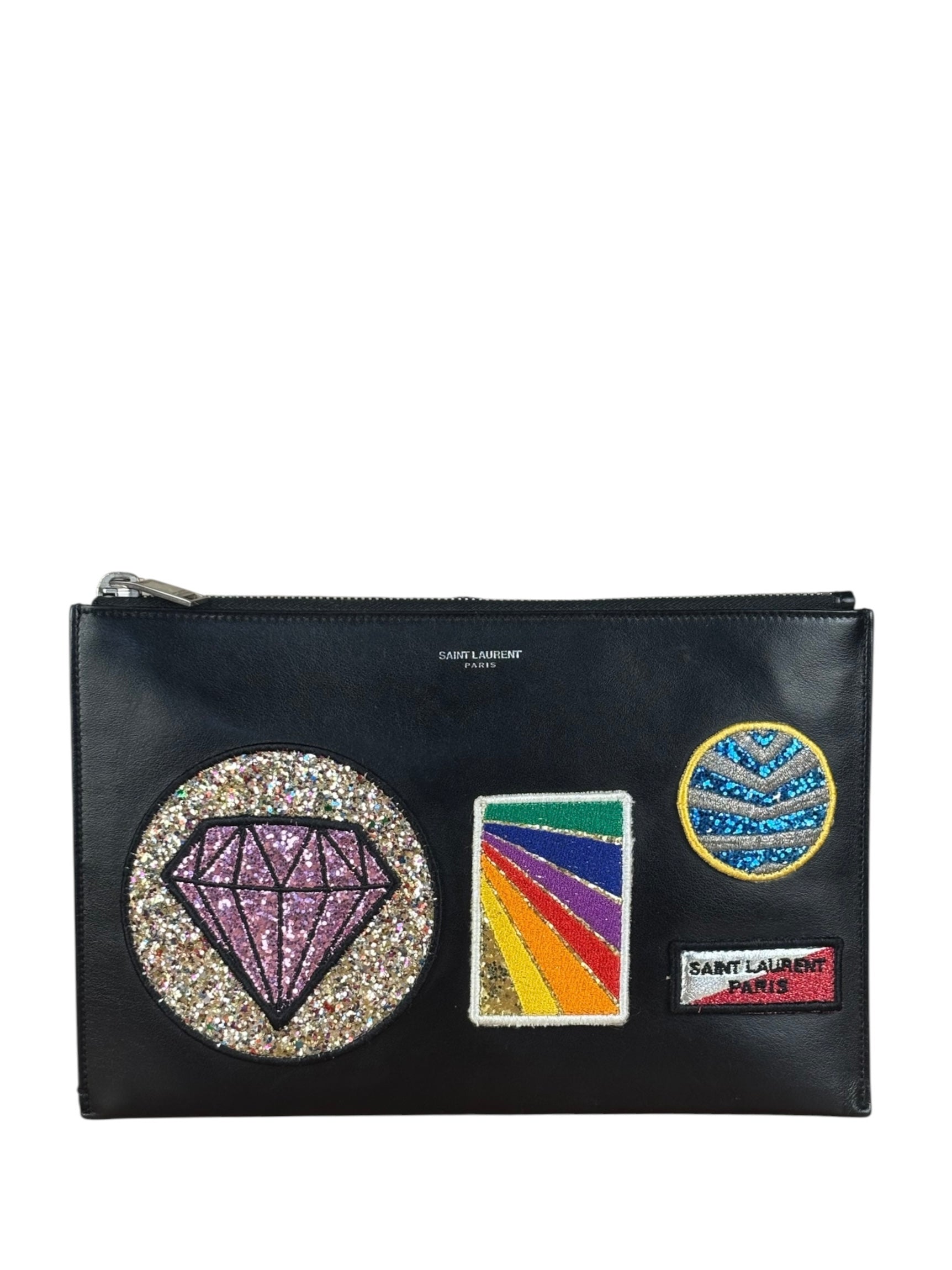 Saint Laurent Black Leather Patchwork Pouch