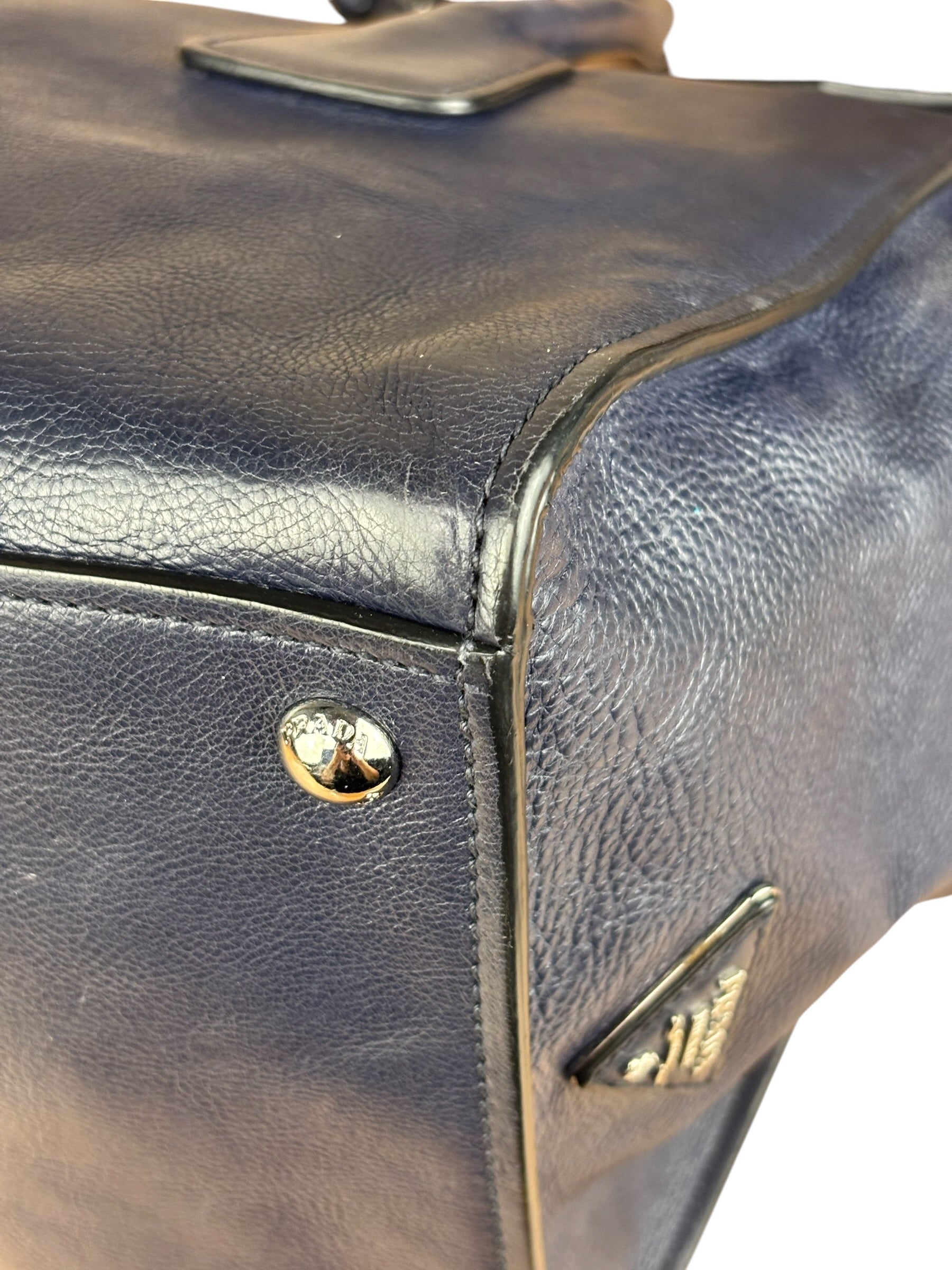 Prada Vintage Muted Blue Leather Glace 2Way Handbag