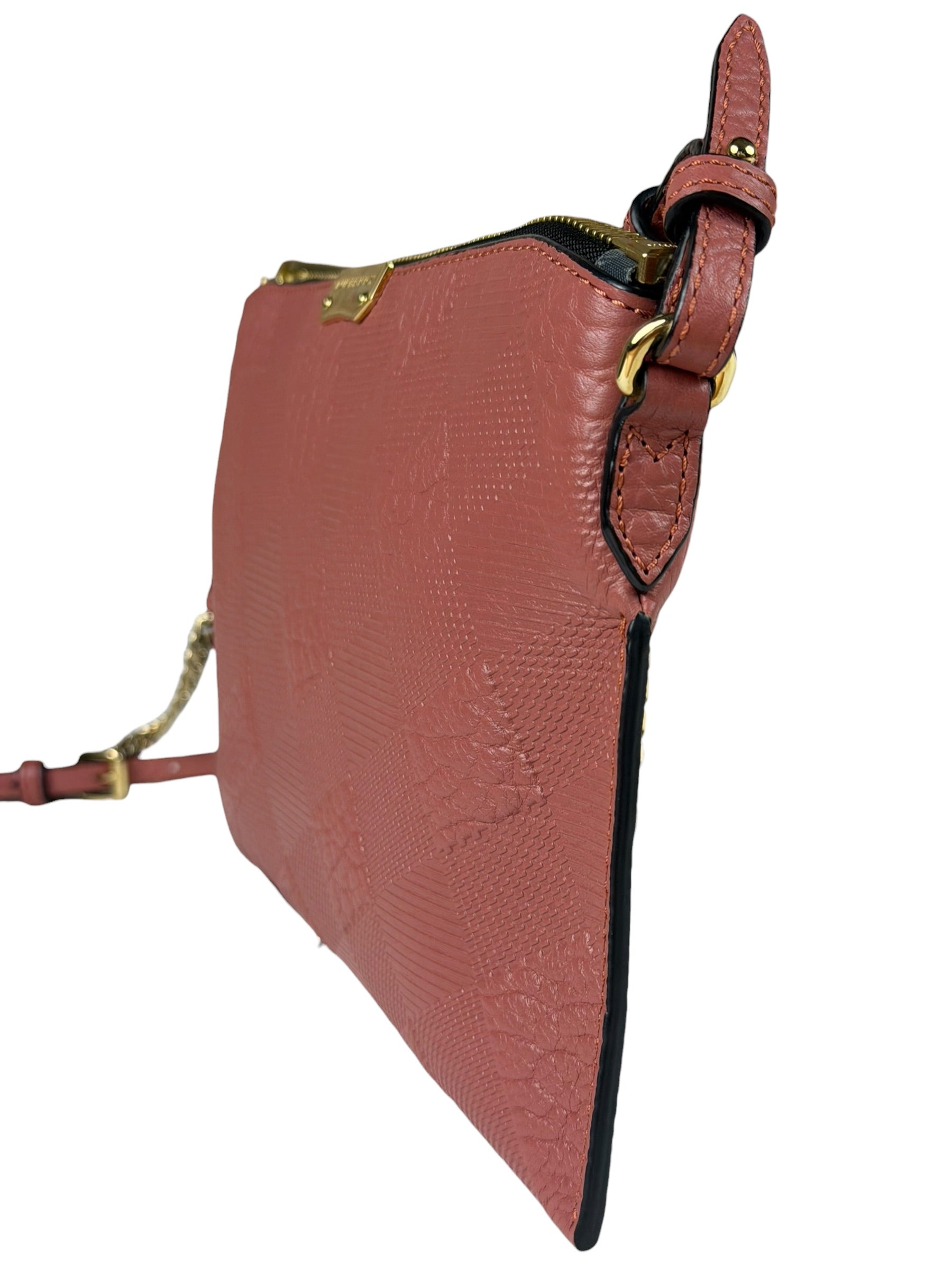 Burberry Pale Orchid Pink Leather Check-Embossed Peyton Crossbody
