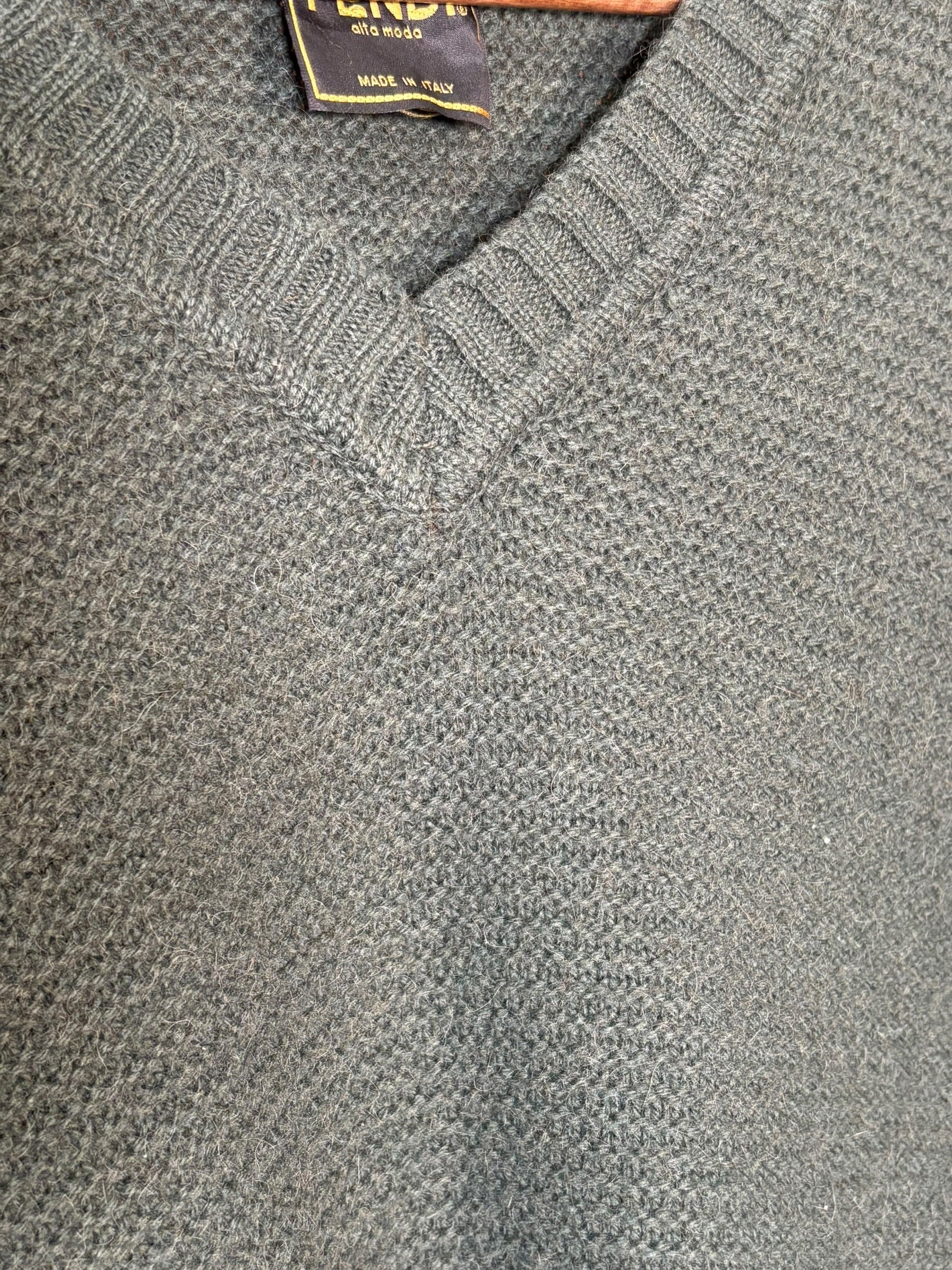 Fendi Green Vintage V-Neck Camel Hair Sweater
