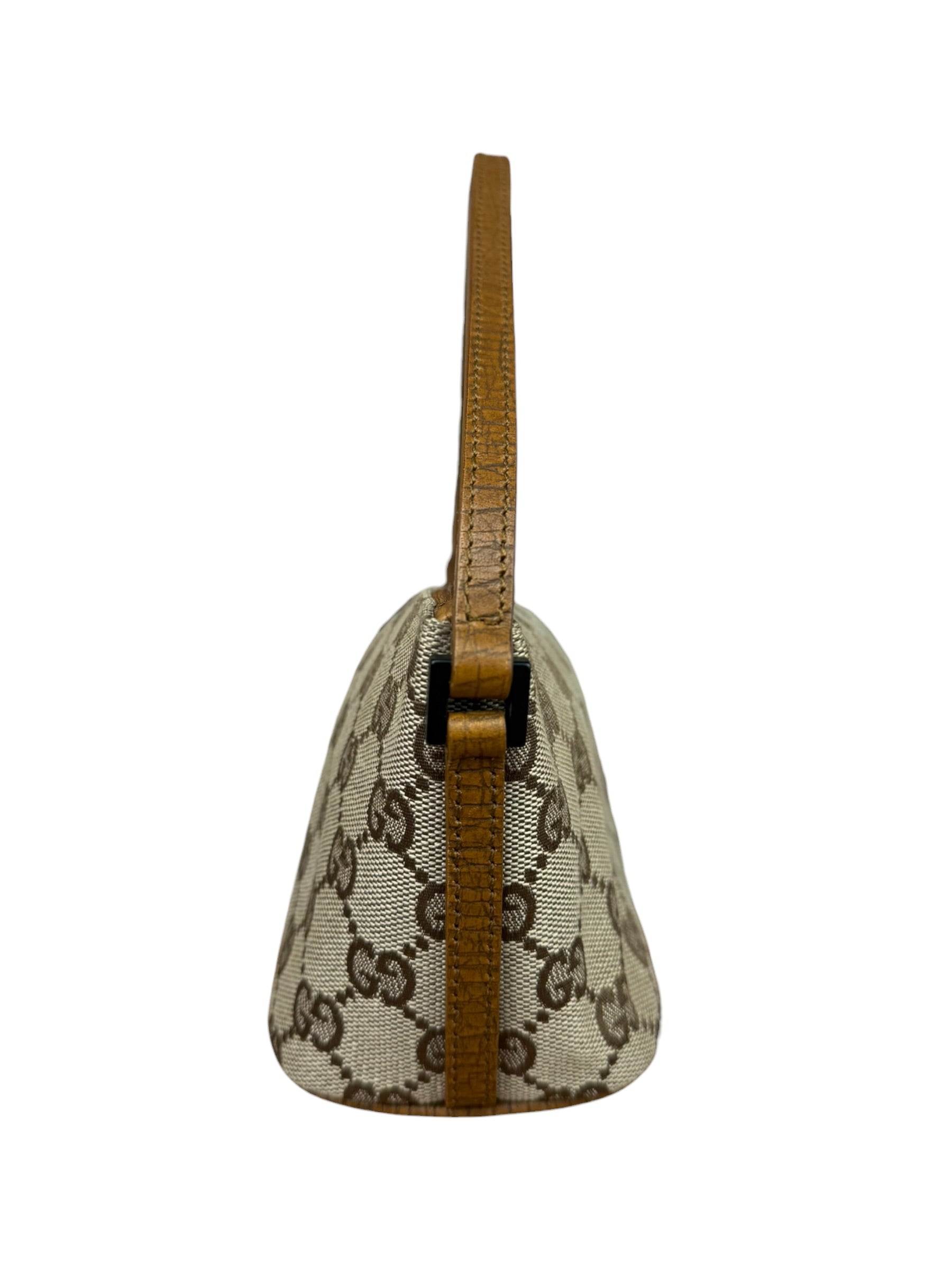 Gucci Brown Leather Trim GG Boat Pochette