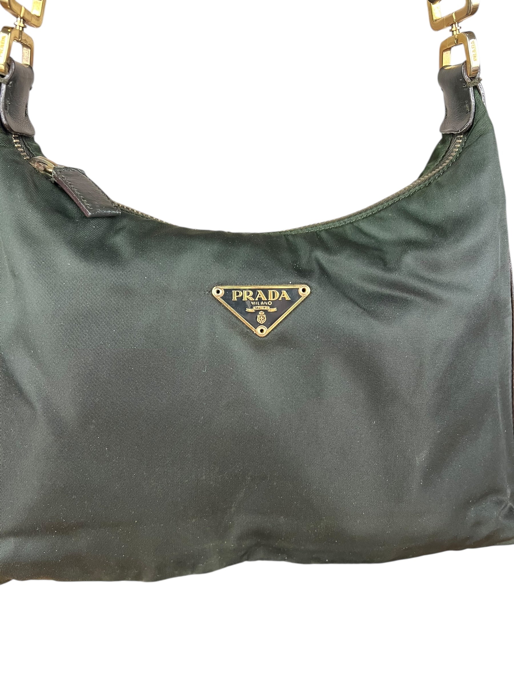 Prada Shoulder Bag Green Canvas Strap
