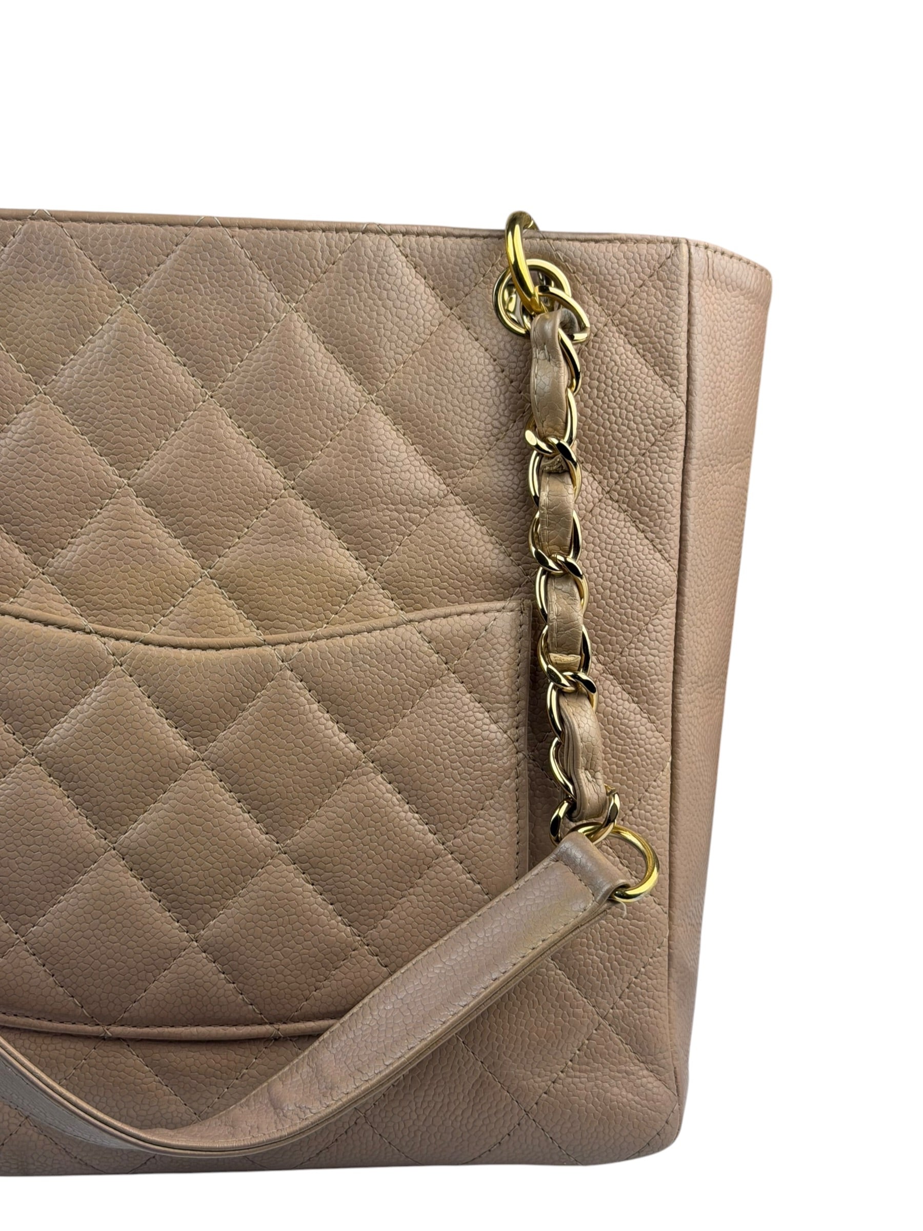 Chanel Beige Quilted Caviar Petite Shopping Tote 2004