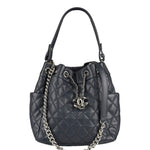 Chanel Navy Blue Leather Drawstring Bucket Two-Way Bag 2018