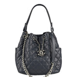 Chanel Navy Blue Leather Drawstring Bucket Two-Way Bag 2018