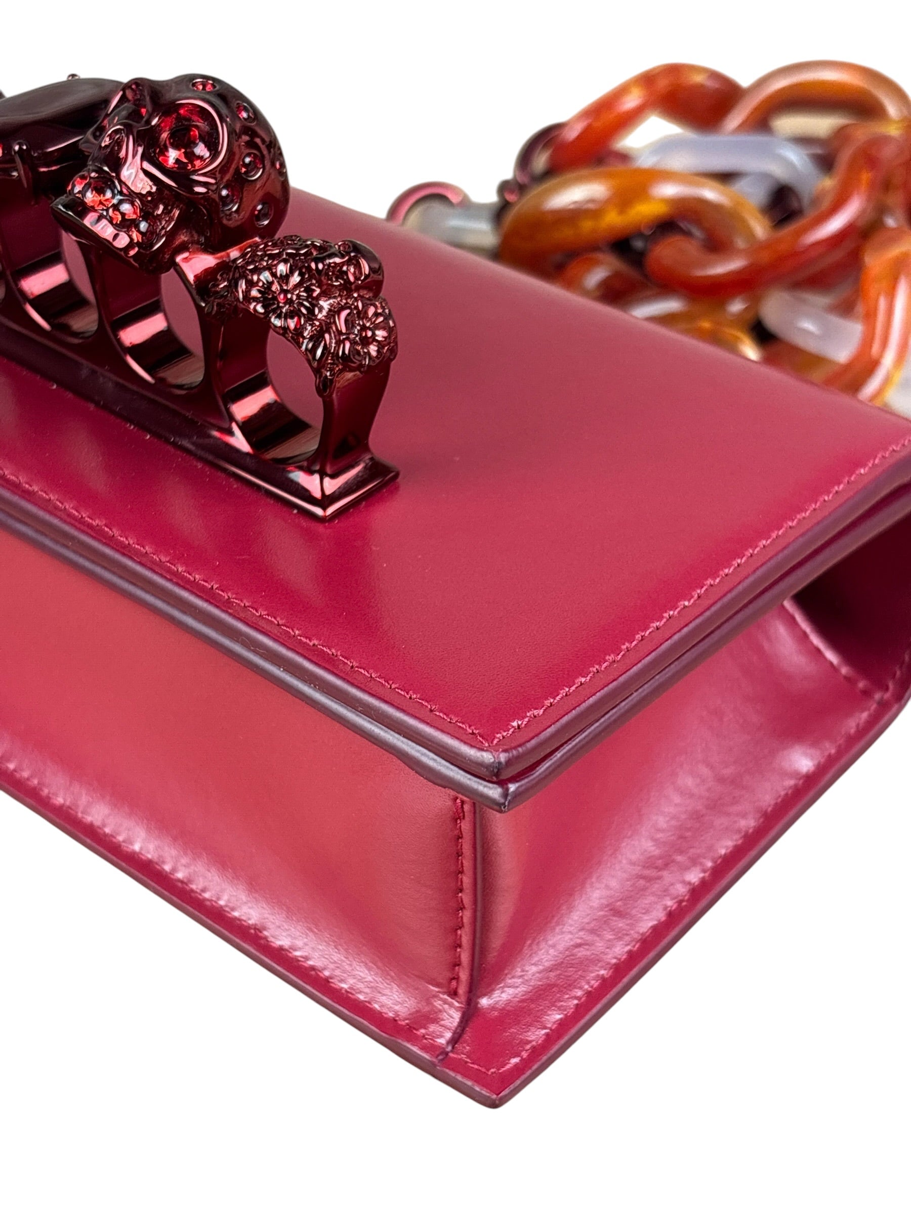 Alexander McQueen Red Leather Mini Jeweled Knuckle Shoulder Bag