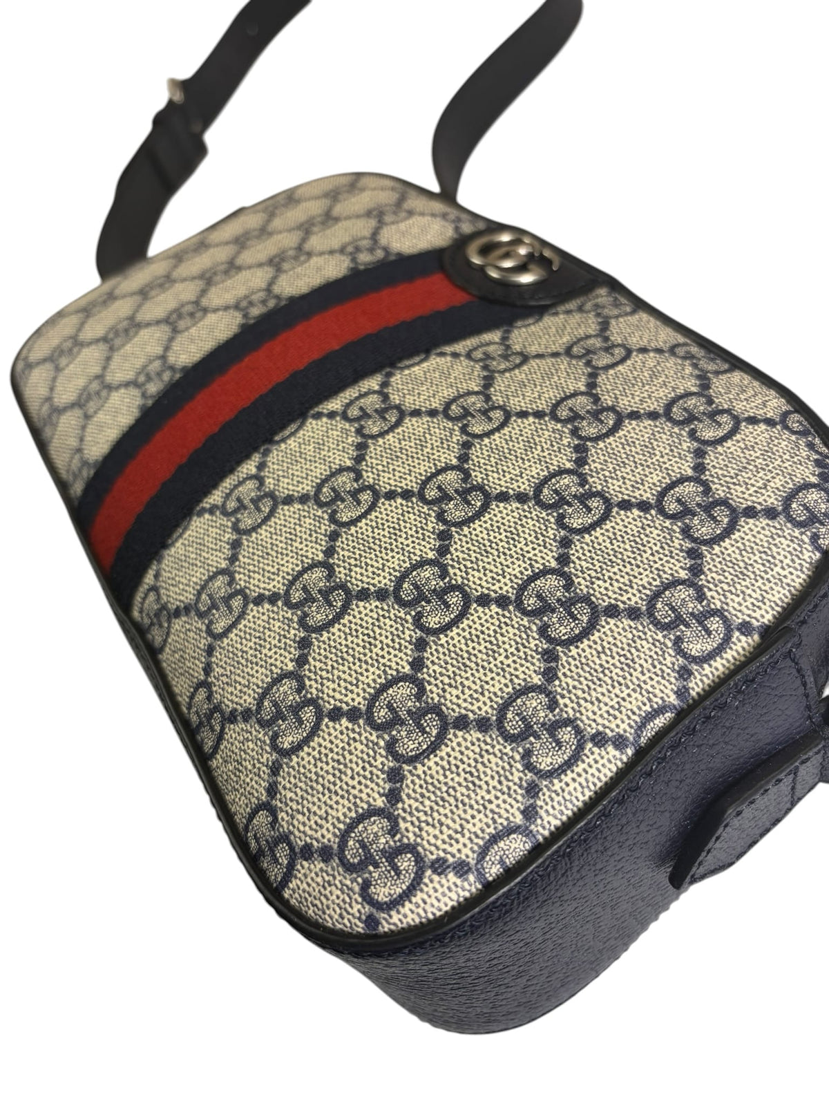 Gucci Navy/Beige Leather GG Supreme Small Ophidia Camera Bag