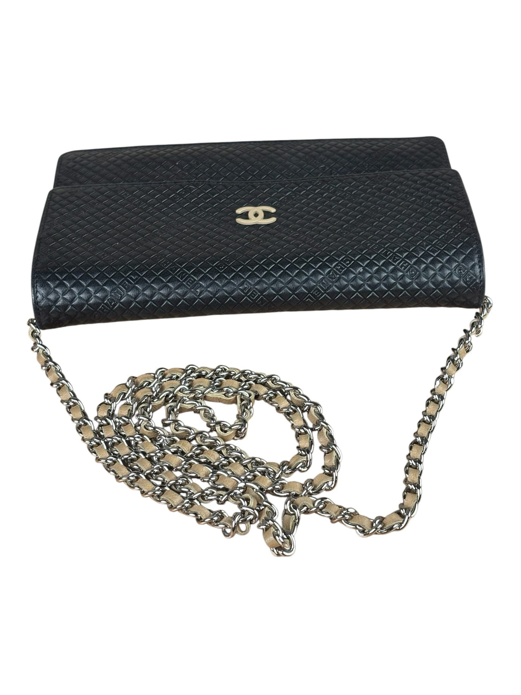 Chanel Beige/Black Small Quilted Leather Wallet On Chain 2004