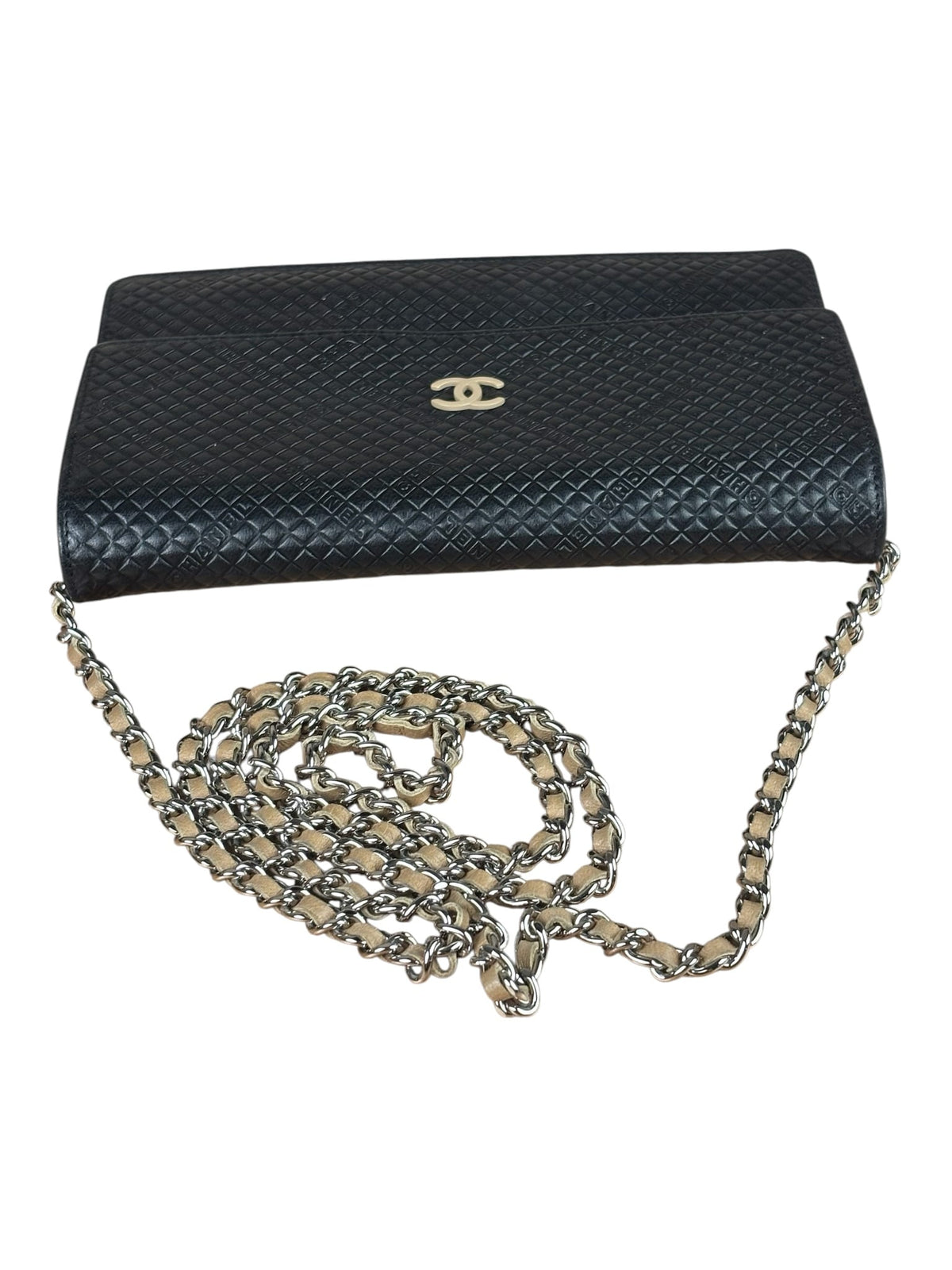 Chanel Beige/Black Small Quilted Leather Wallet On Chain 2004