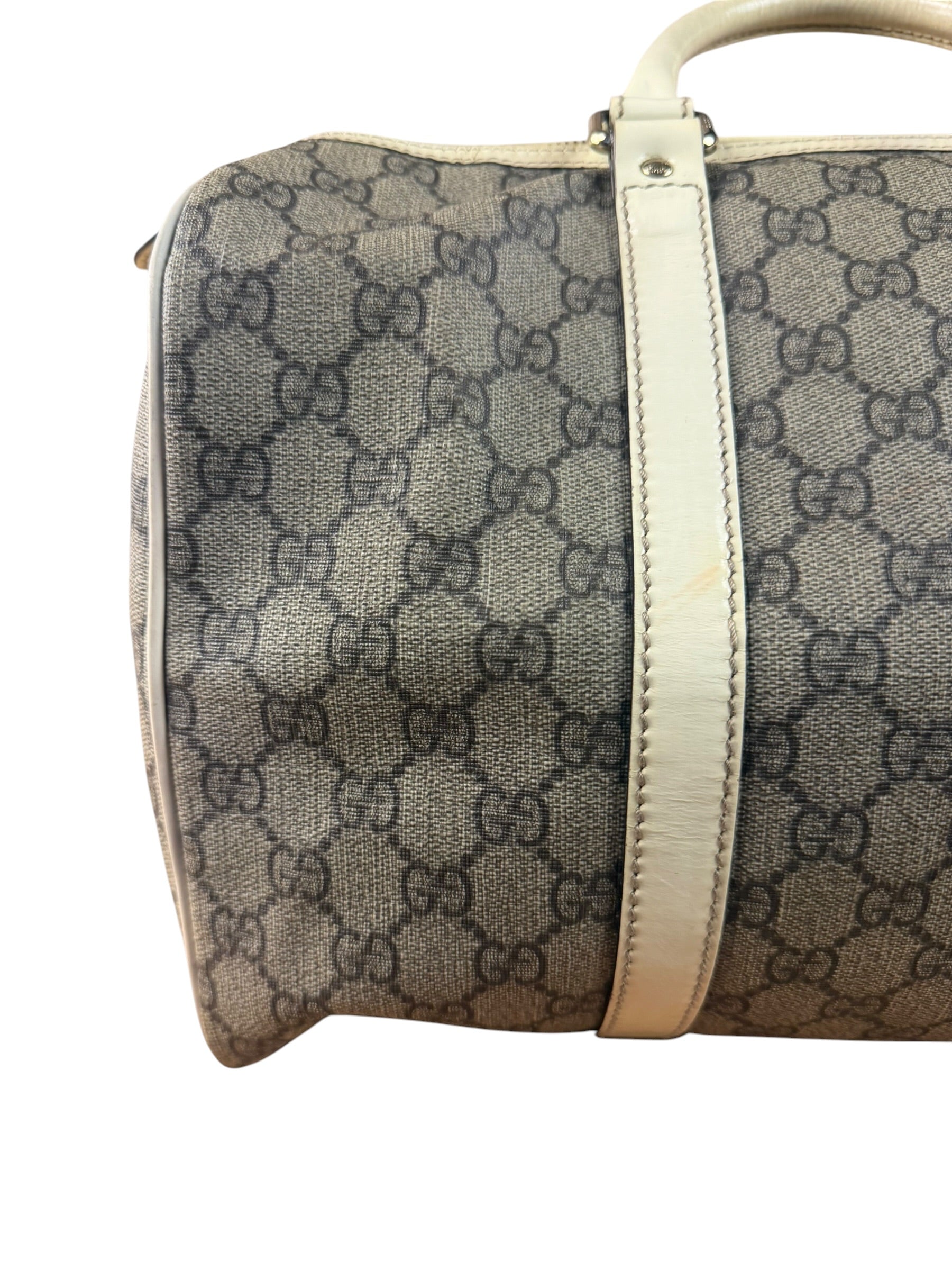Gucci Bicolor Leather Trim GG Supreme Joy Boston Handbag