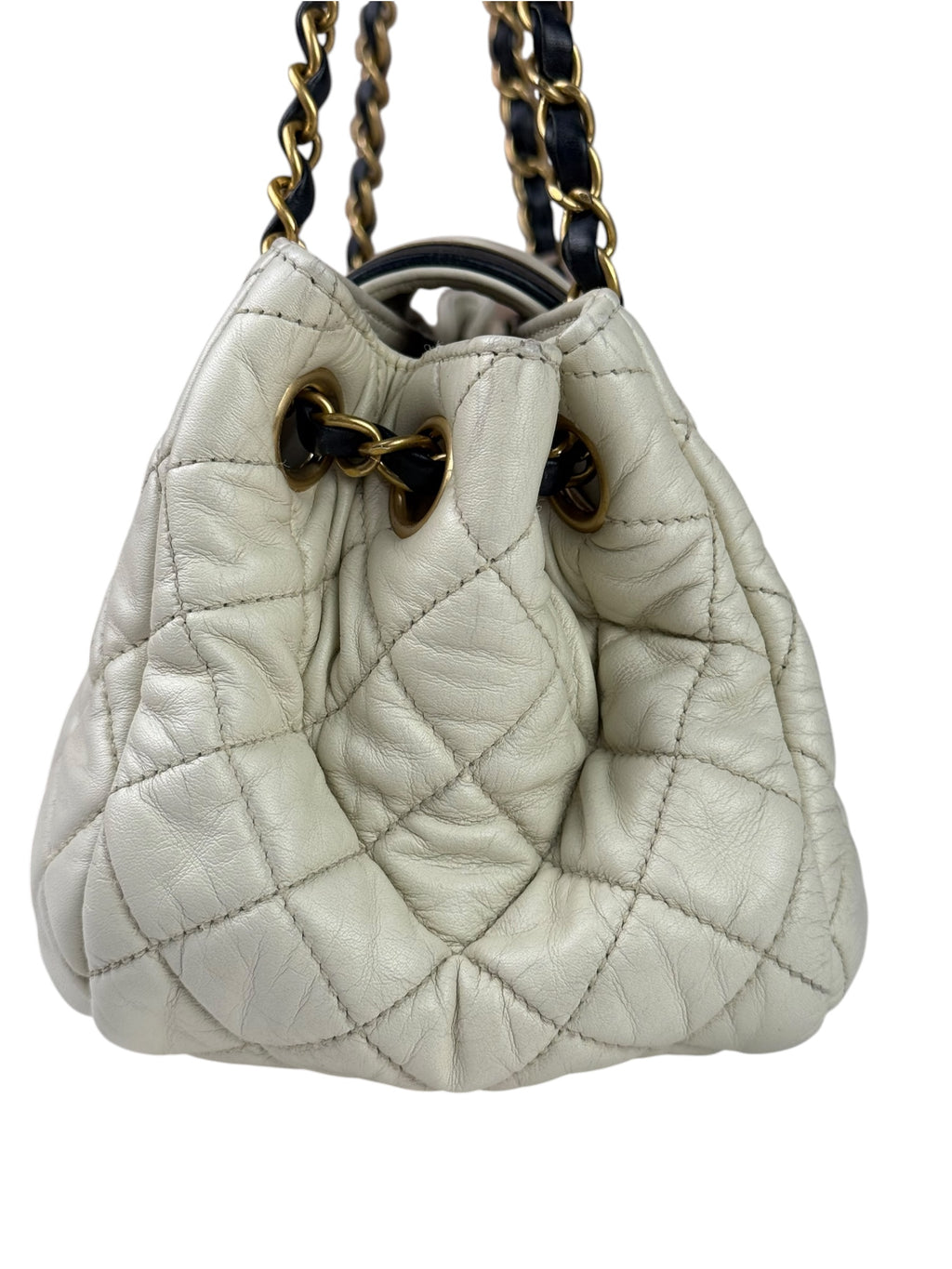 Chanel White/Black Quilted Lambskin East/West Mademoiselle Accordion Flap Bag 2012
