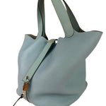 Hermes Blue Leather Picotin Lock 18 Bucket Bag