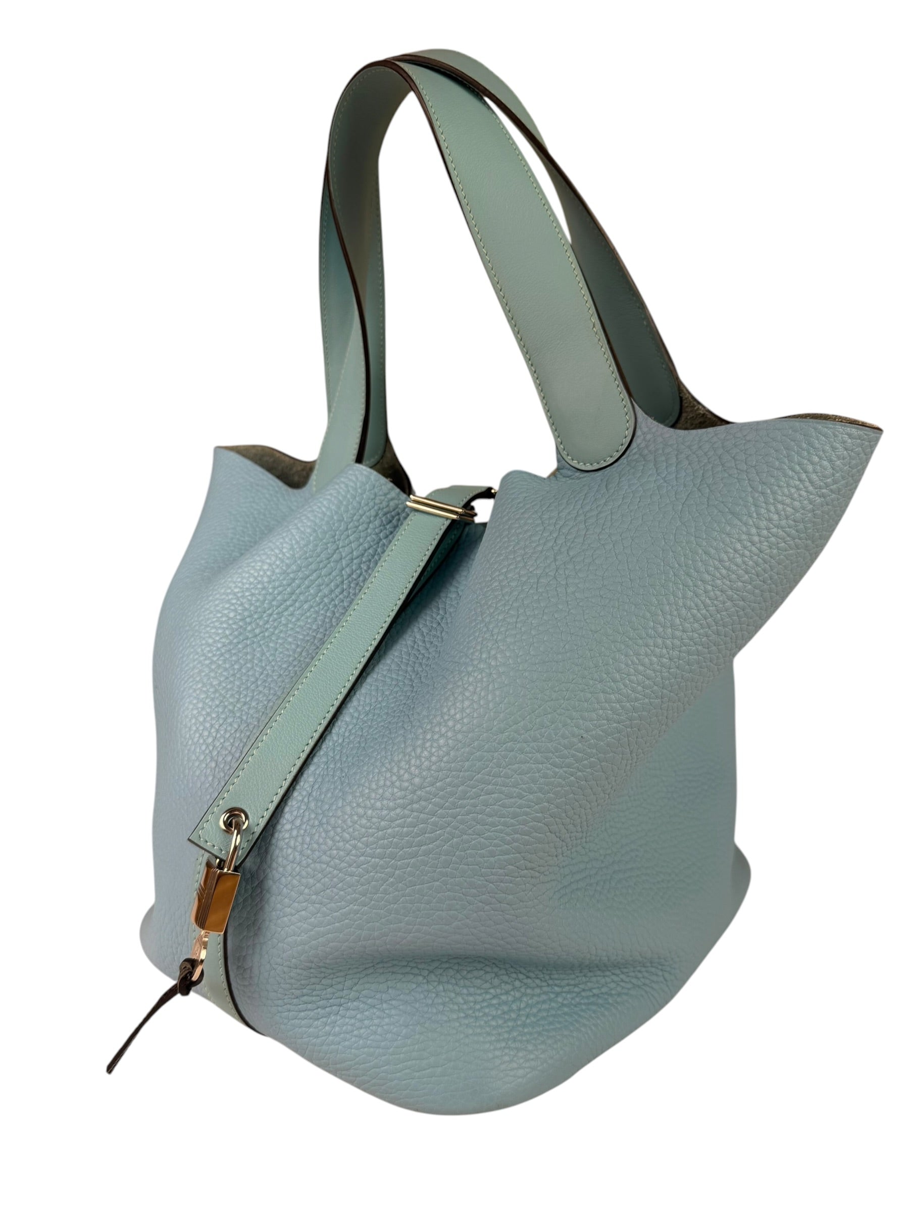 Hermes Blue Leather Picotin Lock 18 Bucket Bag
