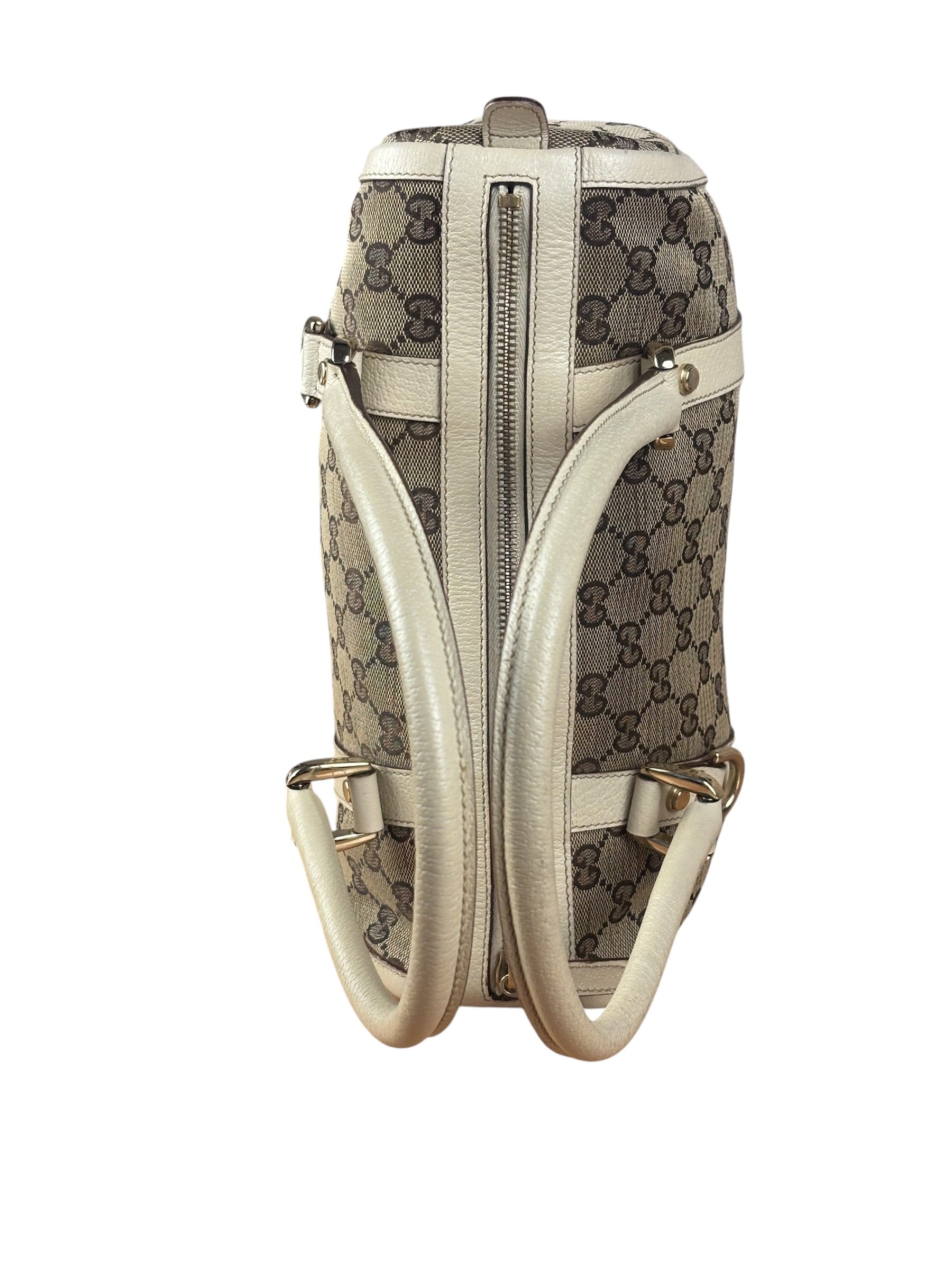 Gucci Bicolor Leather Trim Canvas GG Monogram Shoulder Bag