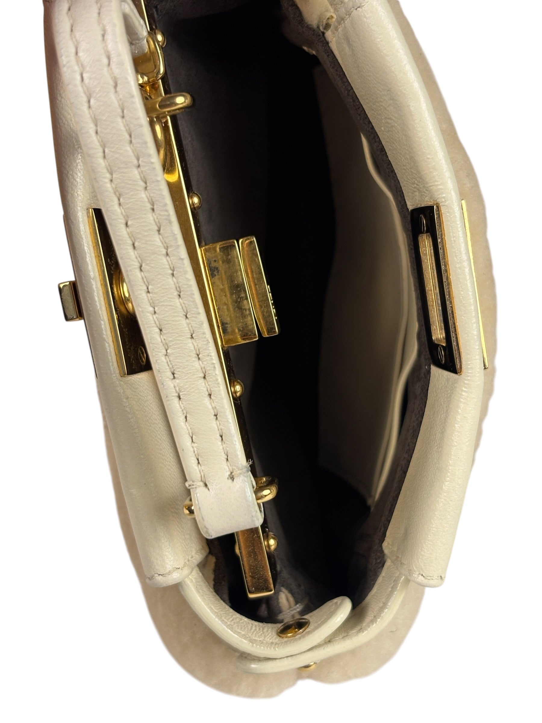 Fendi Cream Fur Lambskin Trim Micro Peekaboo Two-Way Bag