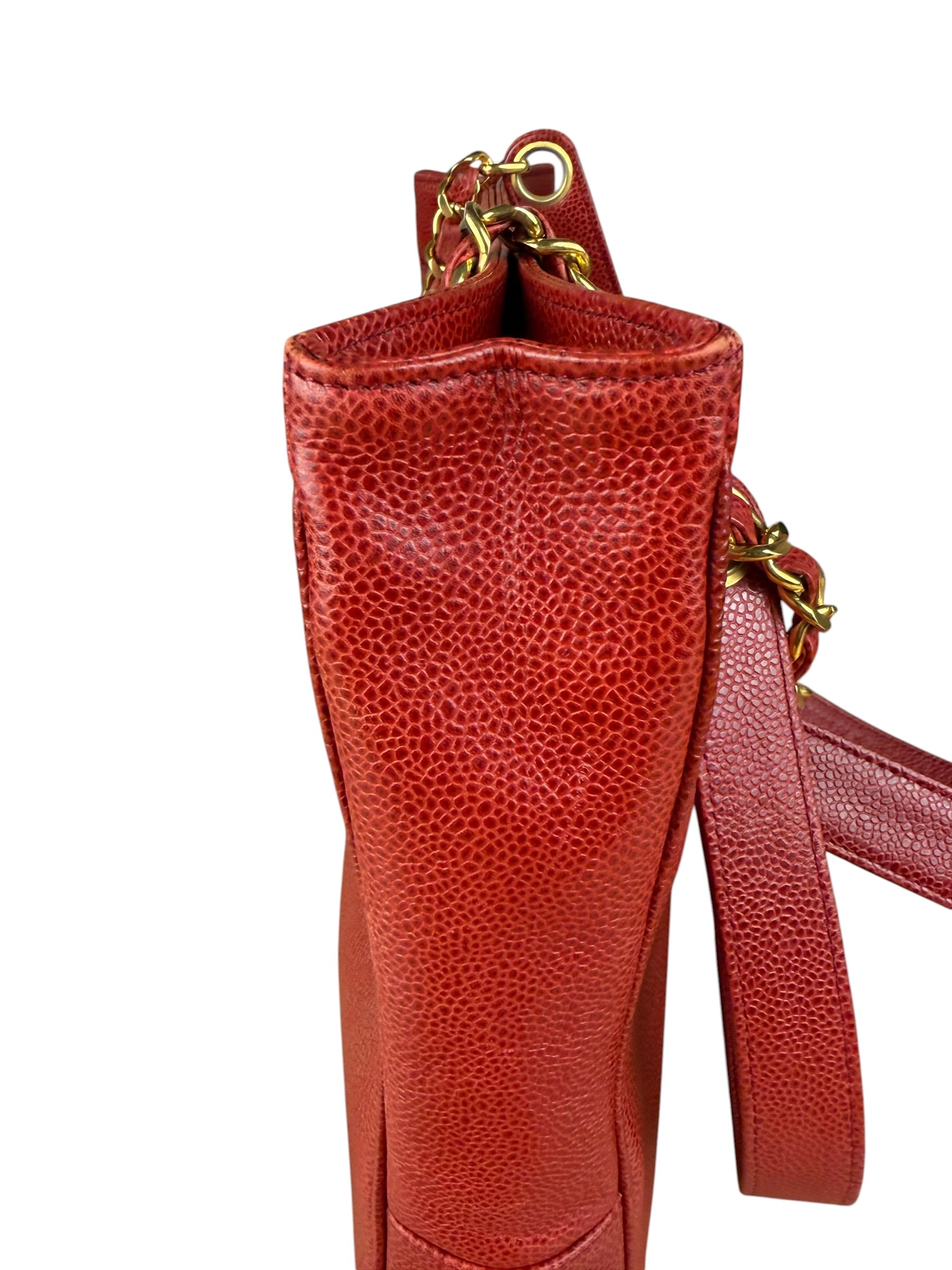 Chanel Red Caviar Leather CC Logo Tote Bag