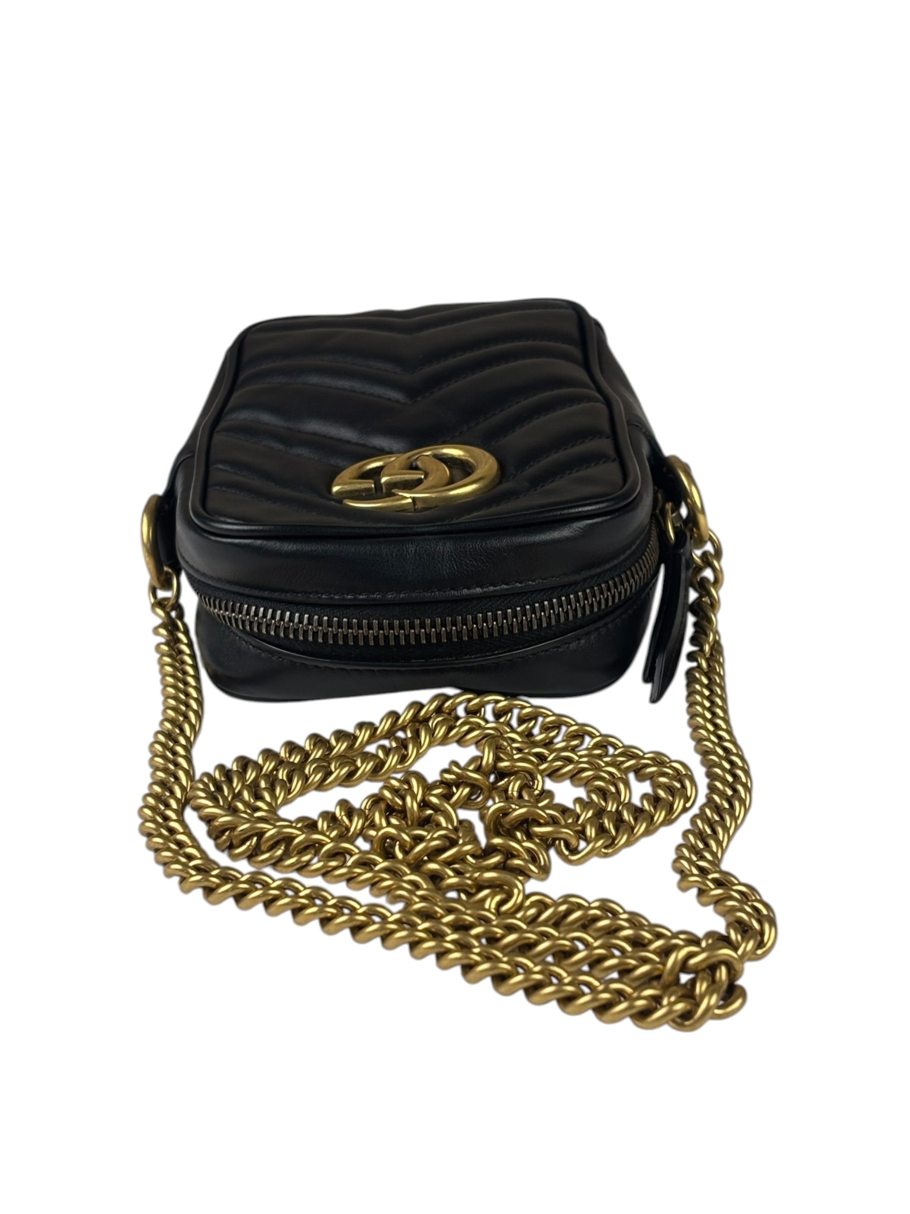 Gucci Black Leather Vertical Marmont Phone Crossbody Bag