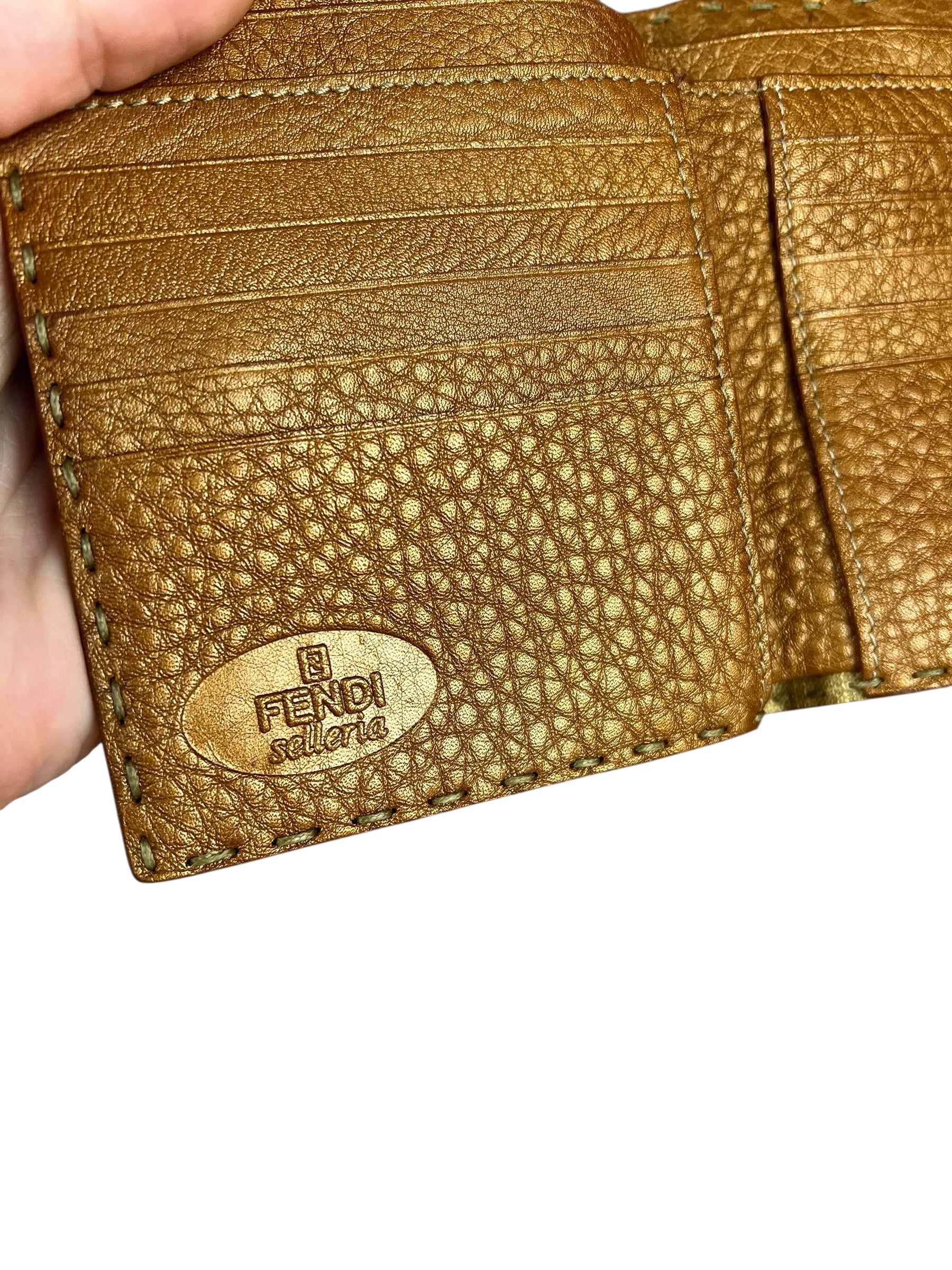Fendi Bronze Bi-Fold Pebbled Leather Wallet