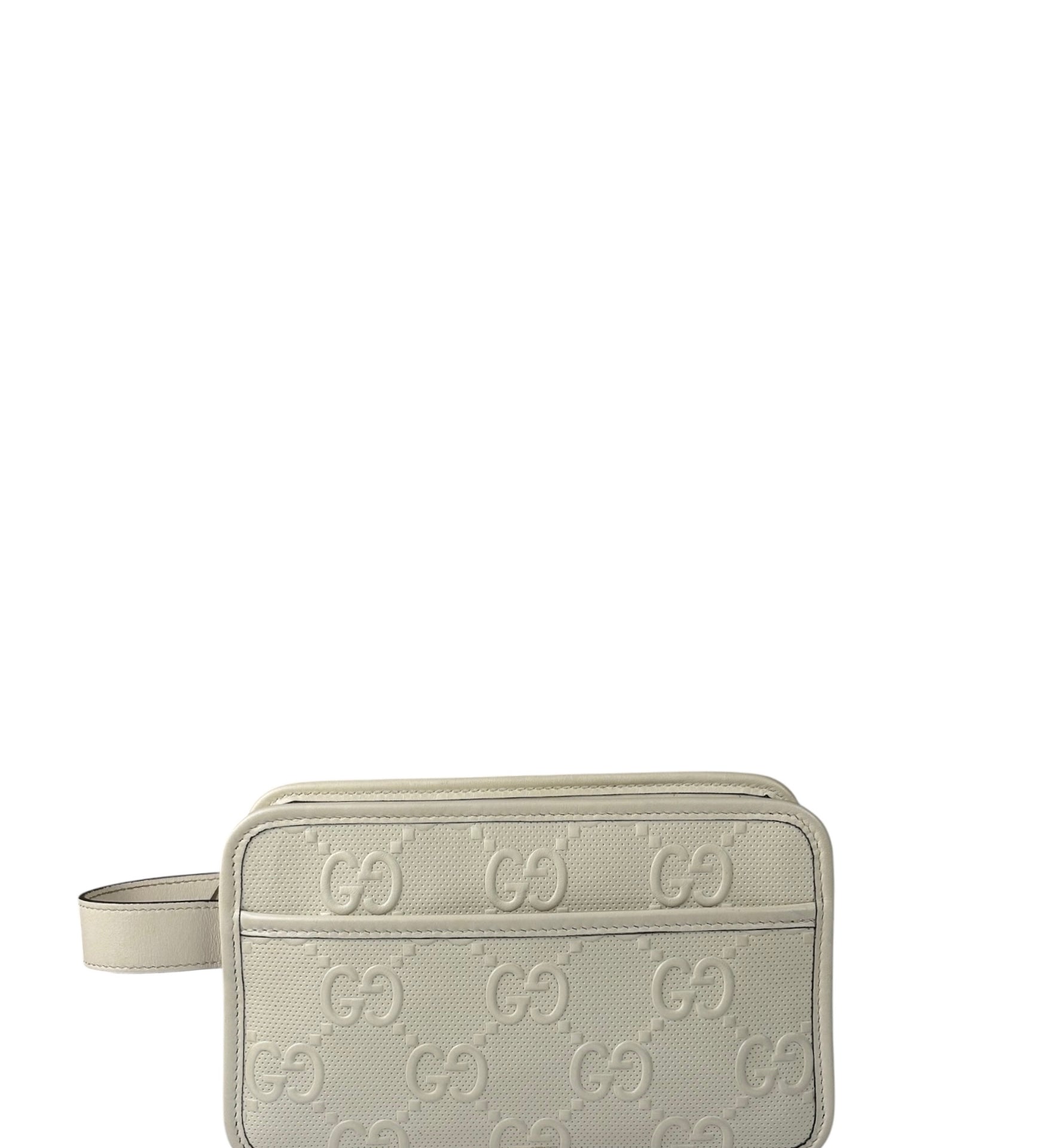 Gucci Ivory GG Web Leather Cosmetic Zip Pouch