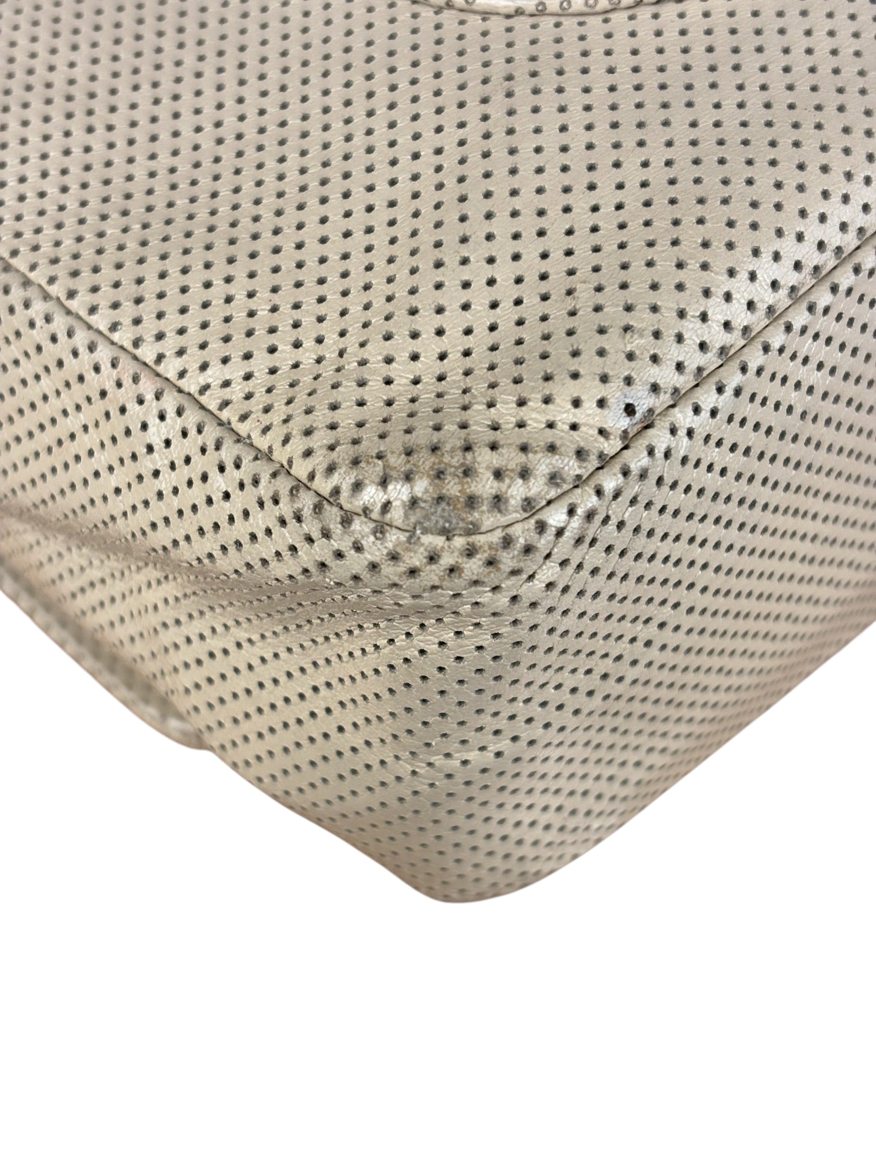 Chanel Beige Perforated Leather CC Flap Bag 2001