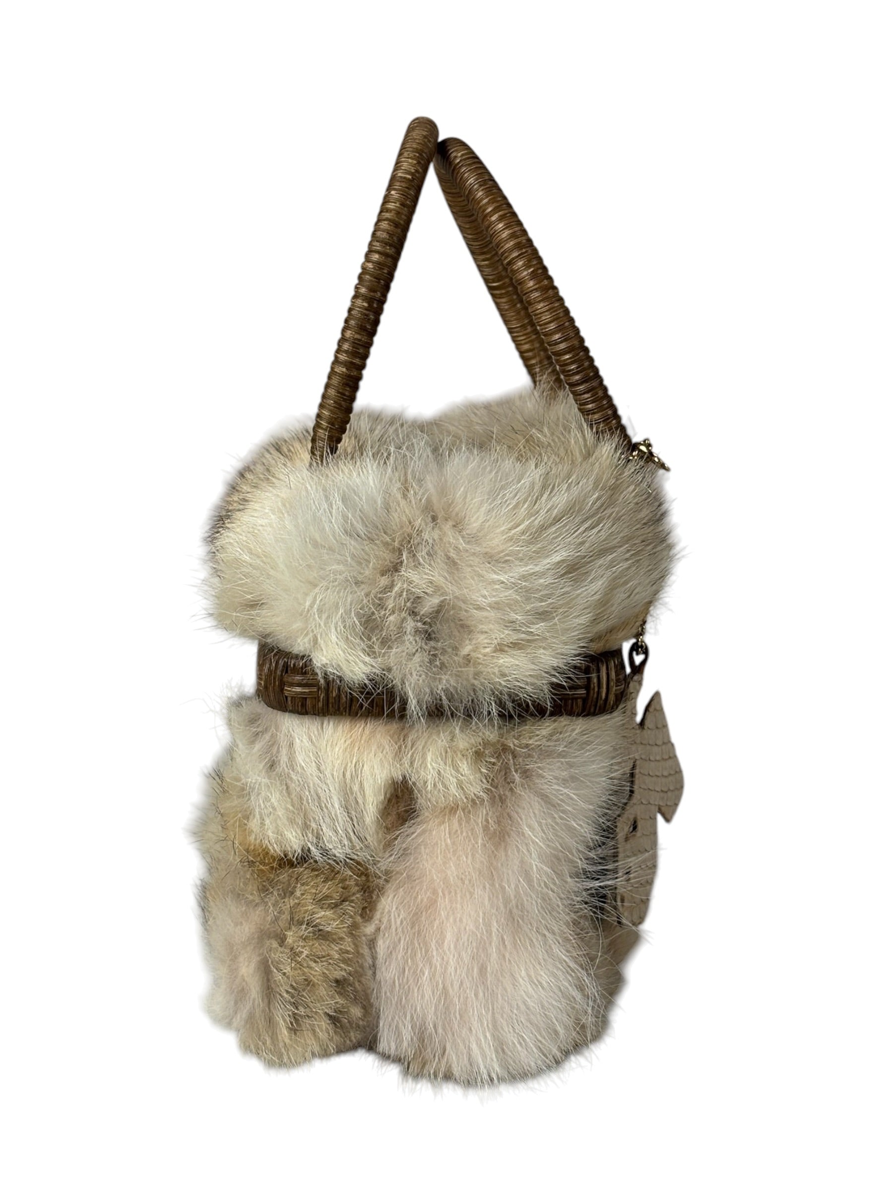 Ferragamo Vintage Fur Rattan Top Handle Bag
