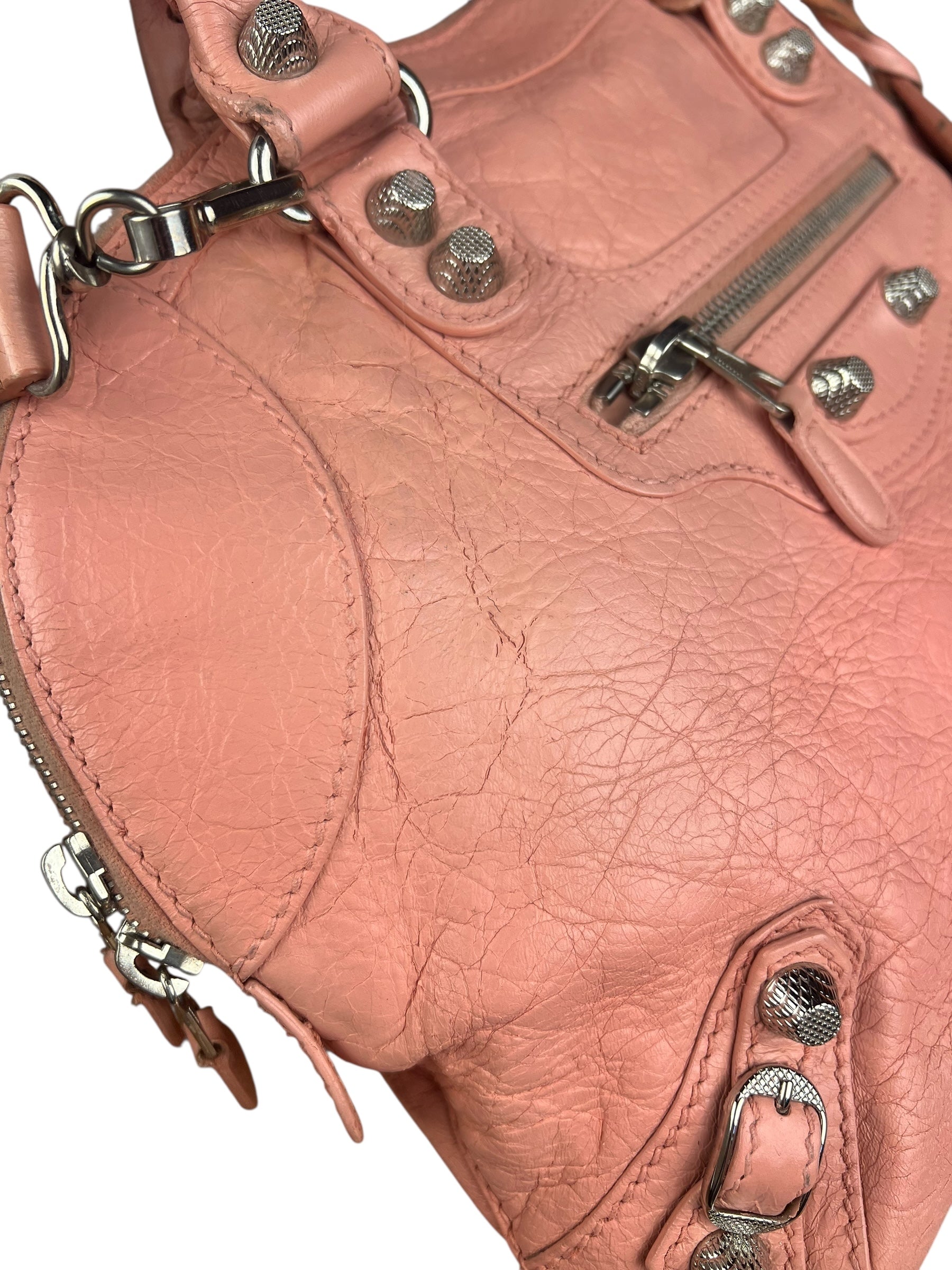 Balenciaga Pink Moto Leather Dome 2Way City Bag