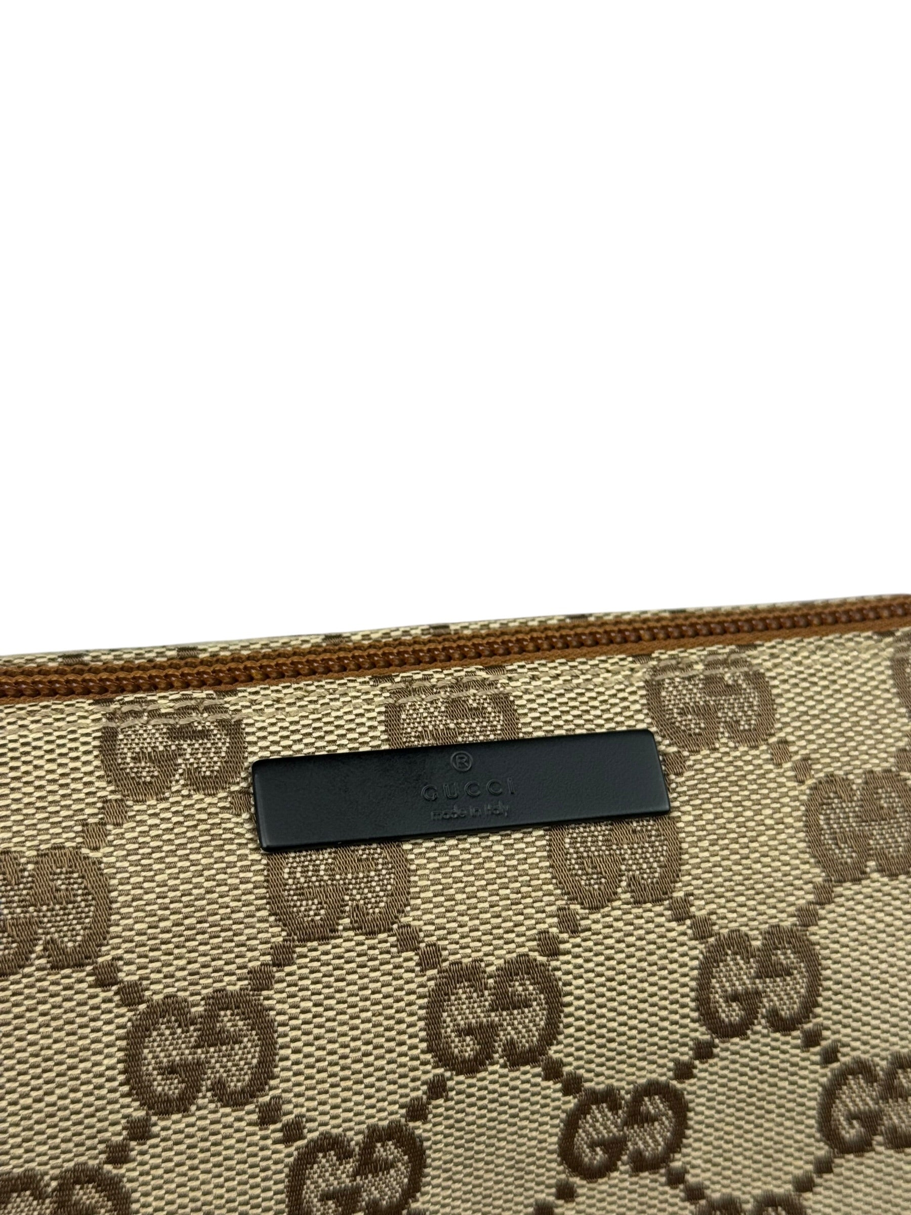 Gucci Brown Leather Trim GG Boat Pochette
