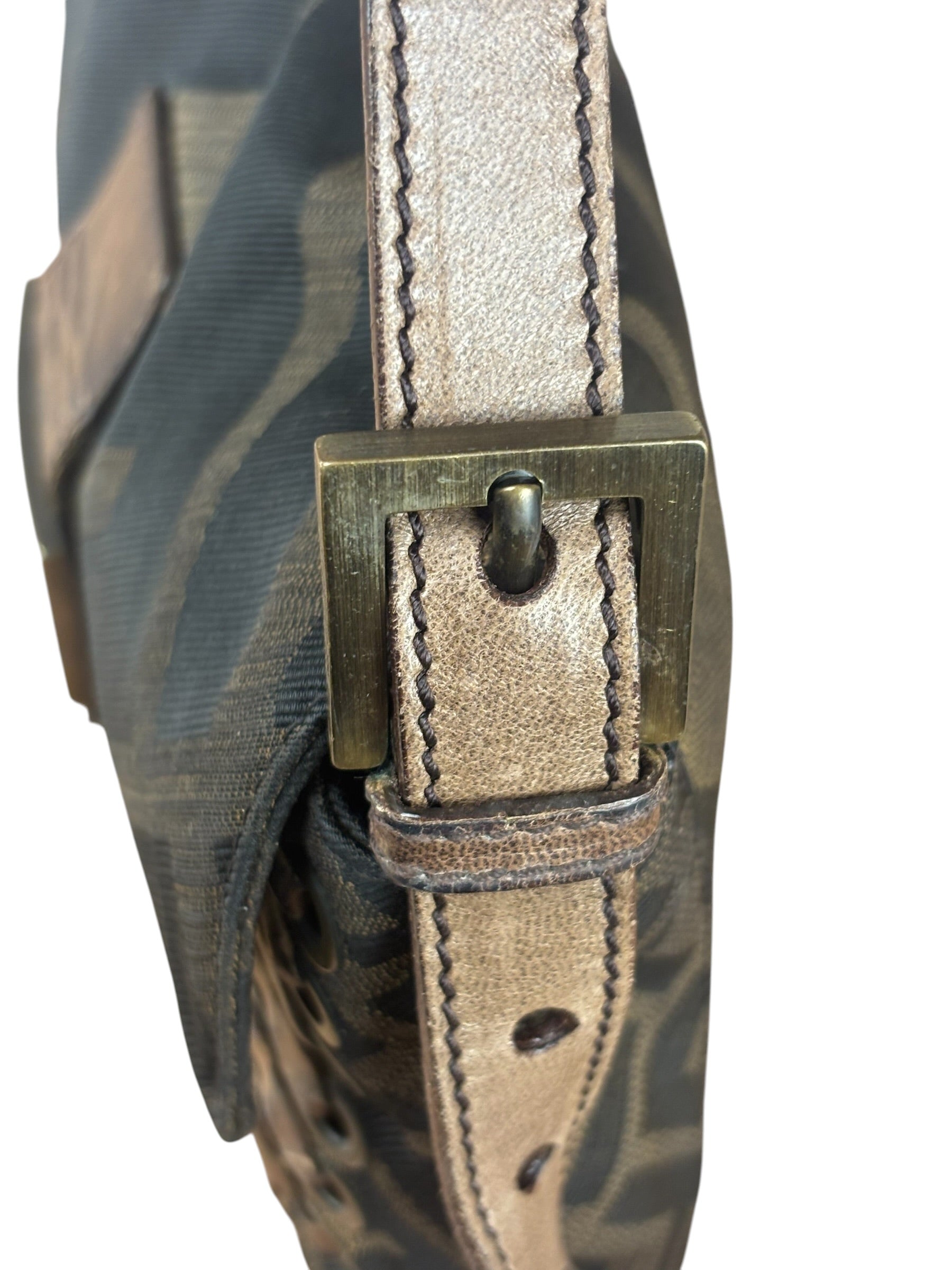 Fendi Zucca Whipstitch Baguette Shoulder Bag