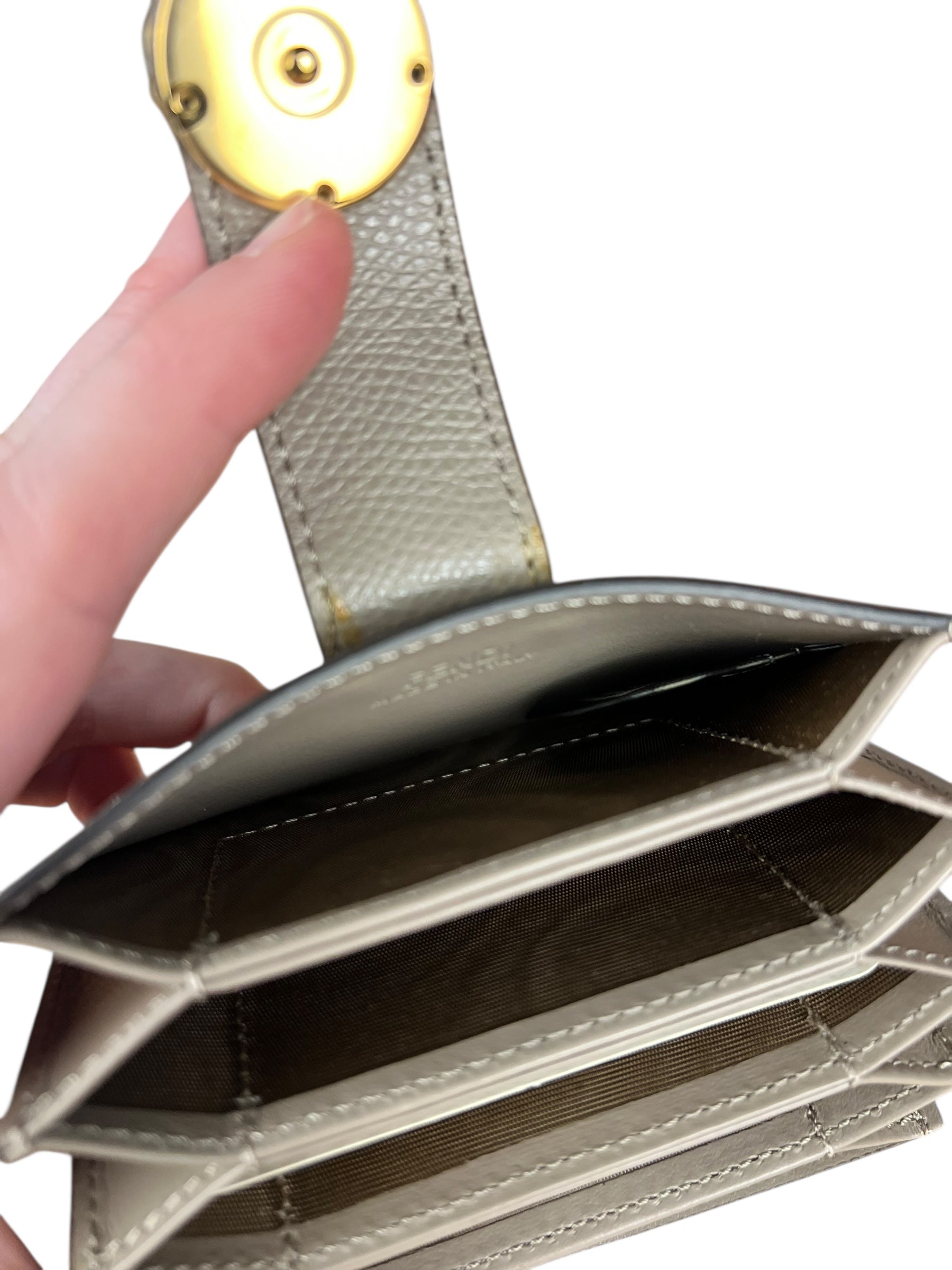 Fendi F Grey Leather Card Case