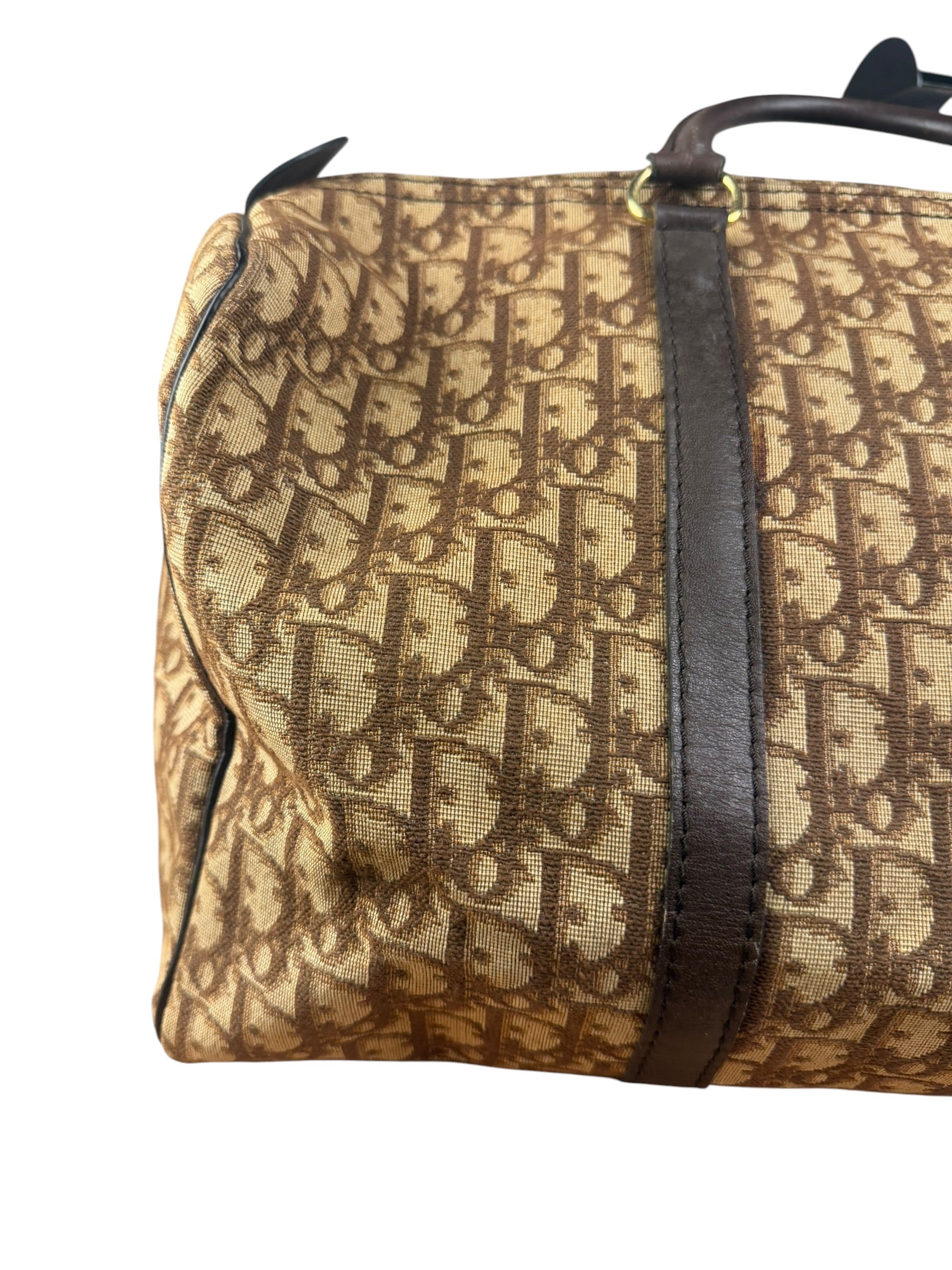 Christian Dior Brown Leather Trim Trotter Boston Bag