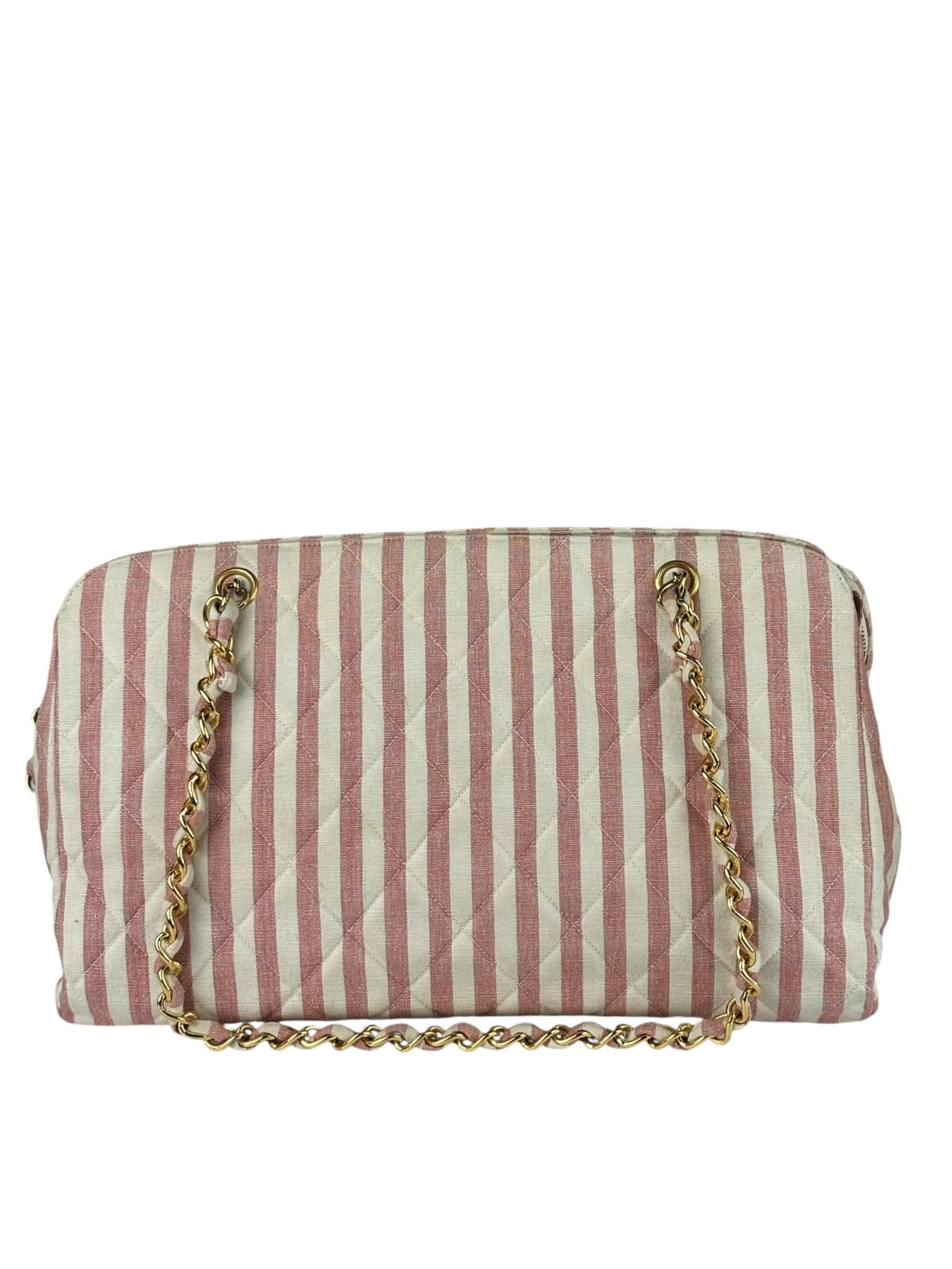 Chanel Vintage Pink/Cream Denim Maxi Stripped Tote 1994