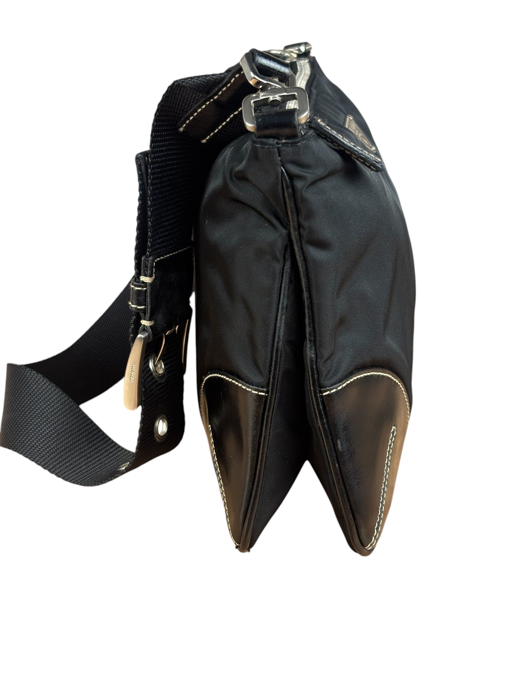 Prada Black Tessuto Nylon Leather Trim Shoulder Bag