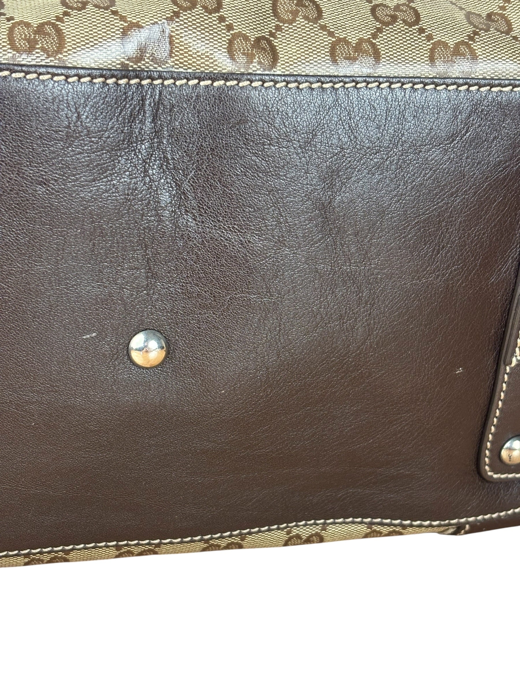 Gucci Vintage GG Coated Canvas Crystal Boston Handbag