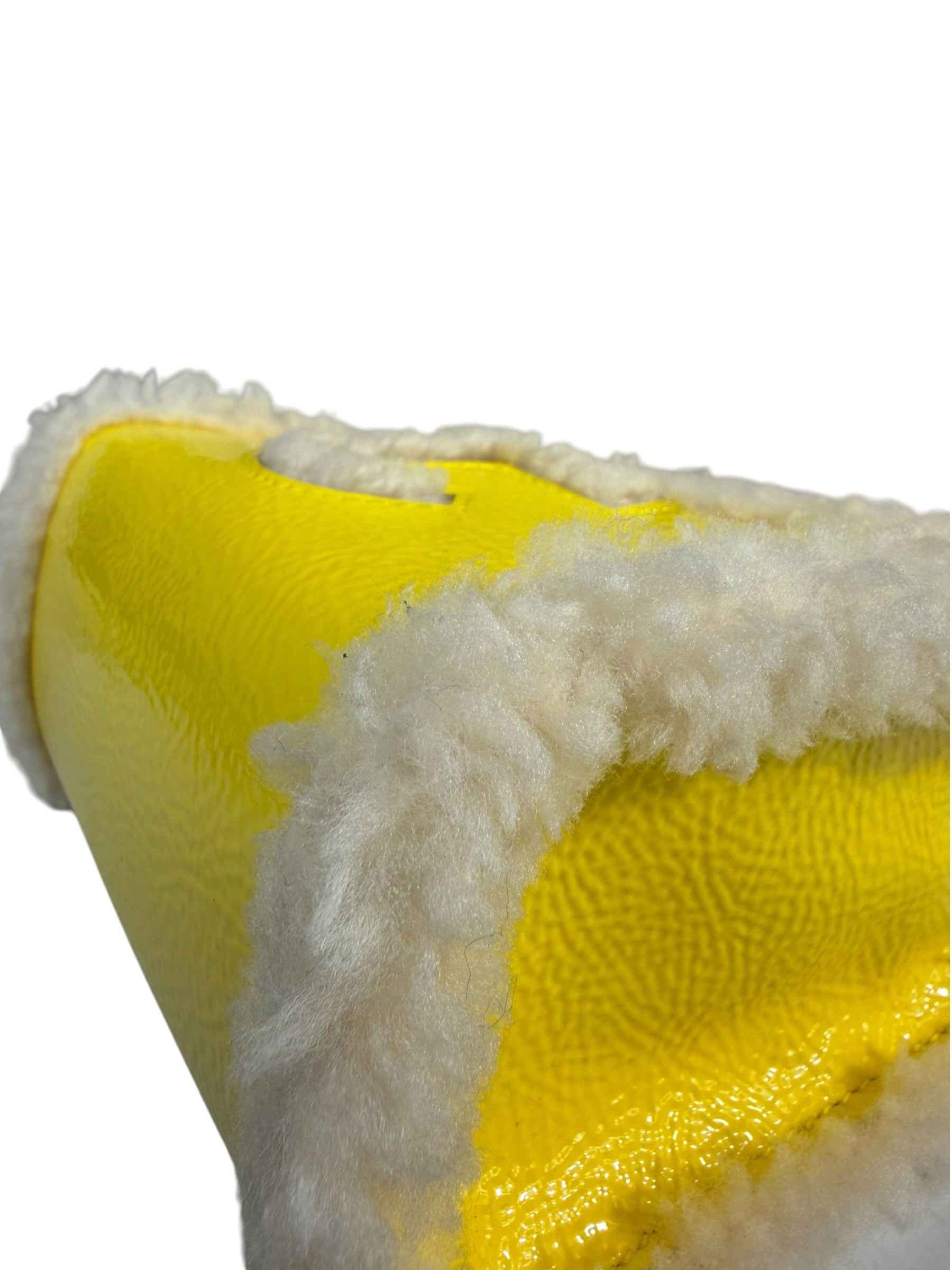 UGG x Telfar Yellow Patent Leather Fur Trim Small Shopper Crinkle In Taxi Tote